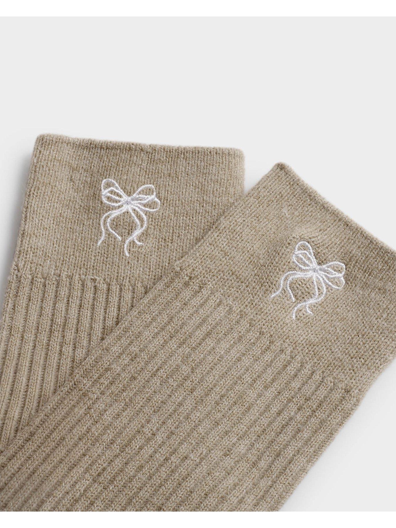 Image 3 of 4 of Katie Loxton Gift Boxed Ribbed 'bow' Socks - Taupe
