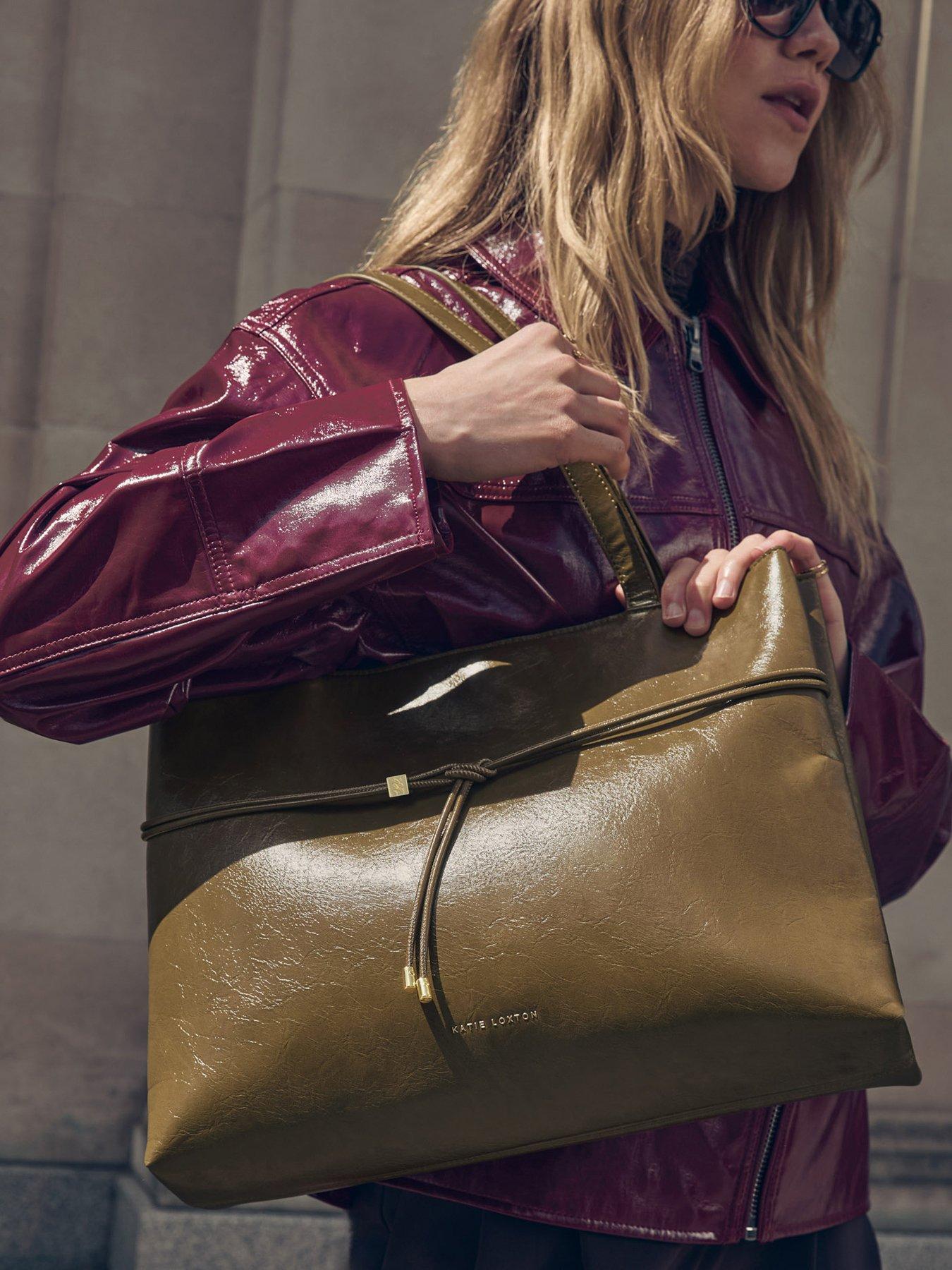 Katie Loxton Lori Tote Bag - Deep Olive Patent Crackle