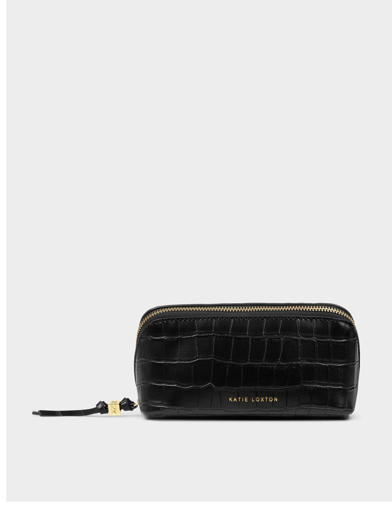 Image 1 of 5 of Katie Loxton Fold-Out Mirror Make Up Bag - Croc Black