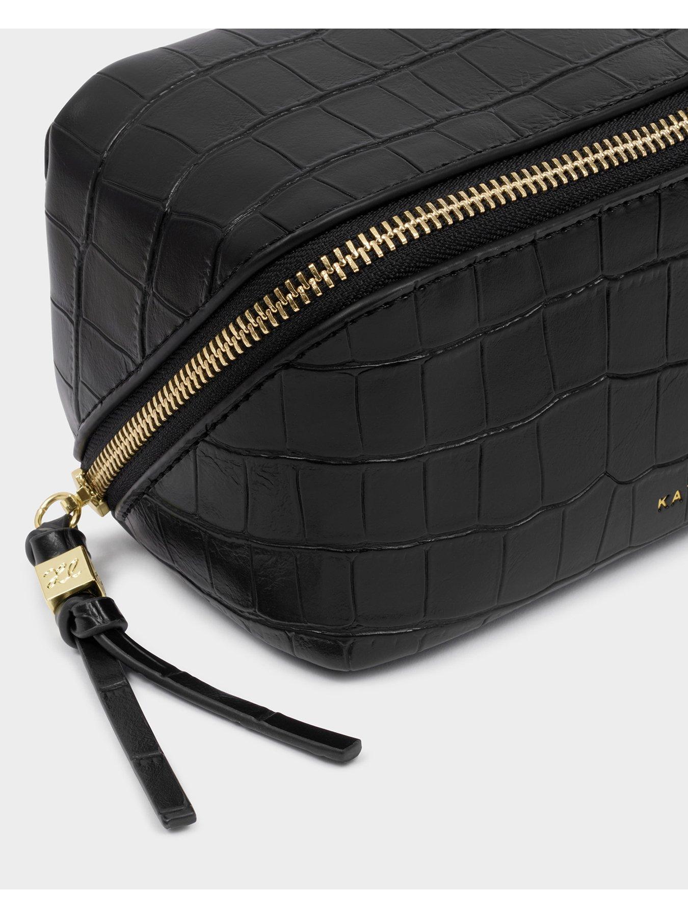 Image 4 of 5 of Katie Loxton Fold-Out Mirror Make Up Bag - Croc Black