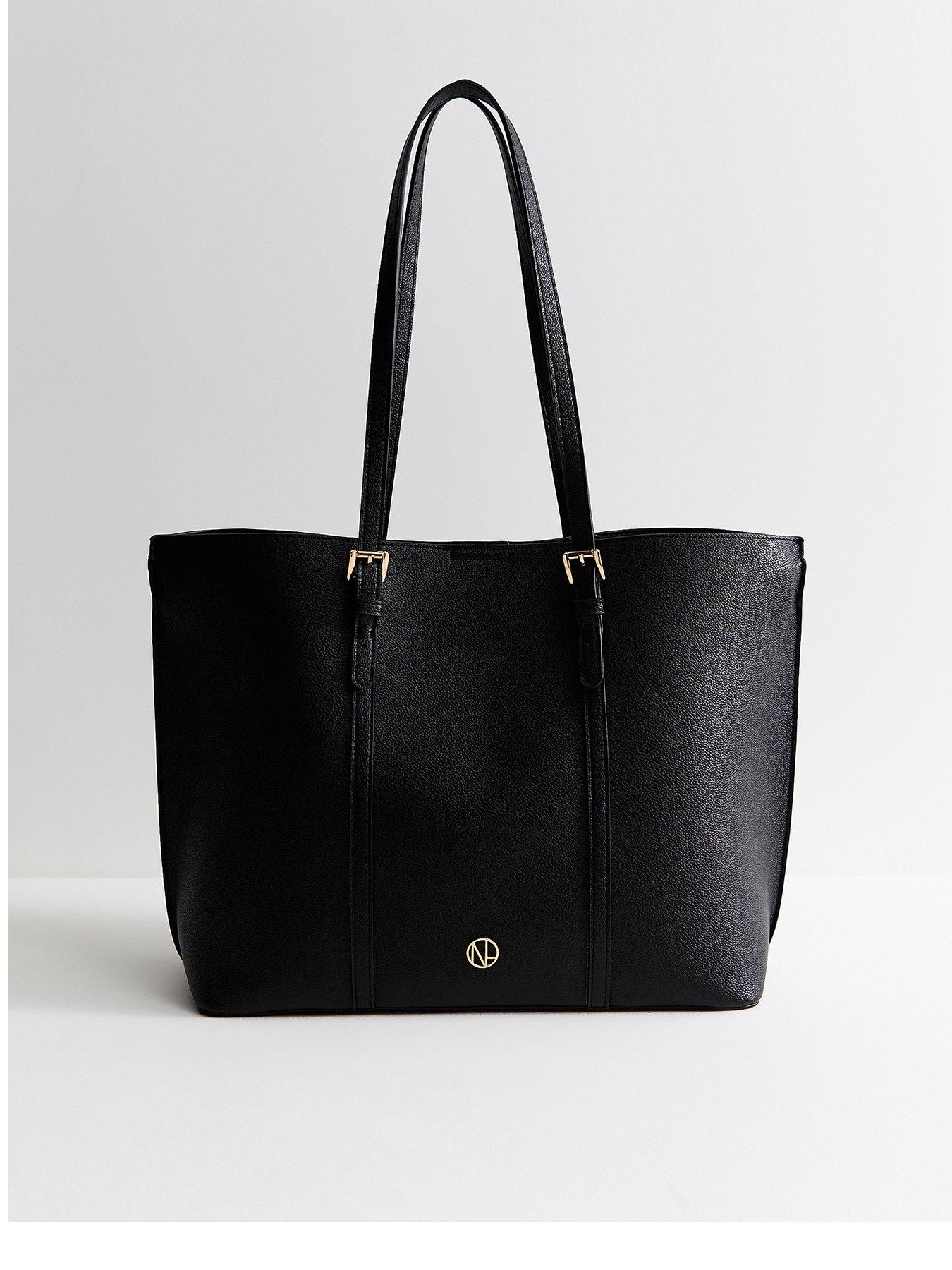 New Look Faux Leather Logo Plaque Tote Bag - Black