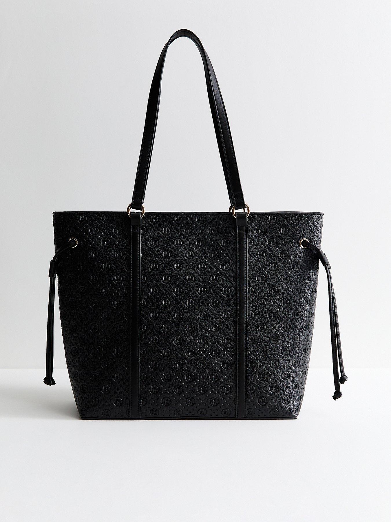 New Look Faux Leather Debossed Logo Tote Bag - Black