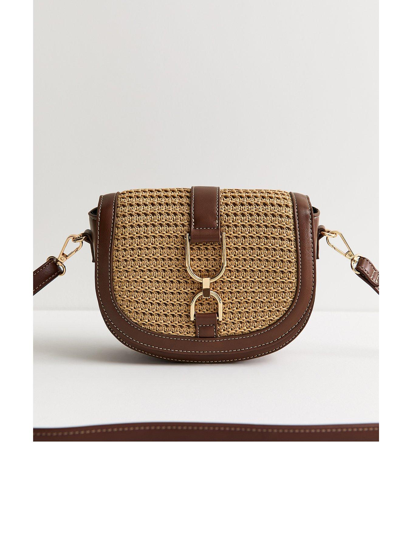 New Look Woven Front Saddle Crossbody Bag - Brown