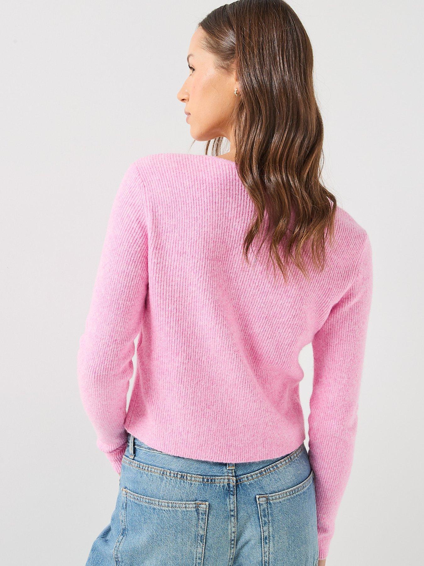 Image 2 of 6 of Only Pink Ribbed Flower Detail Cardigan