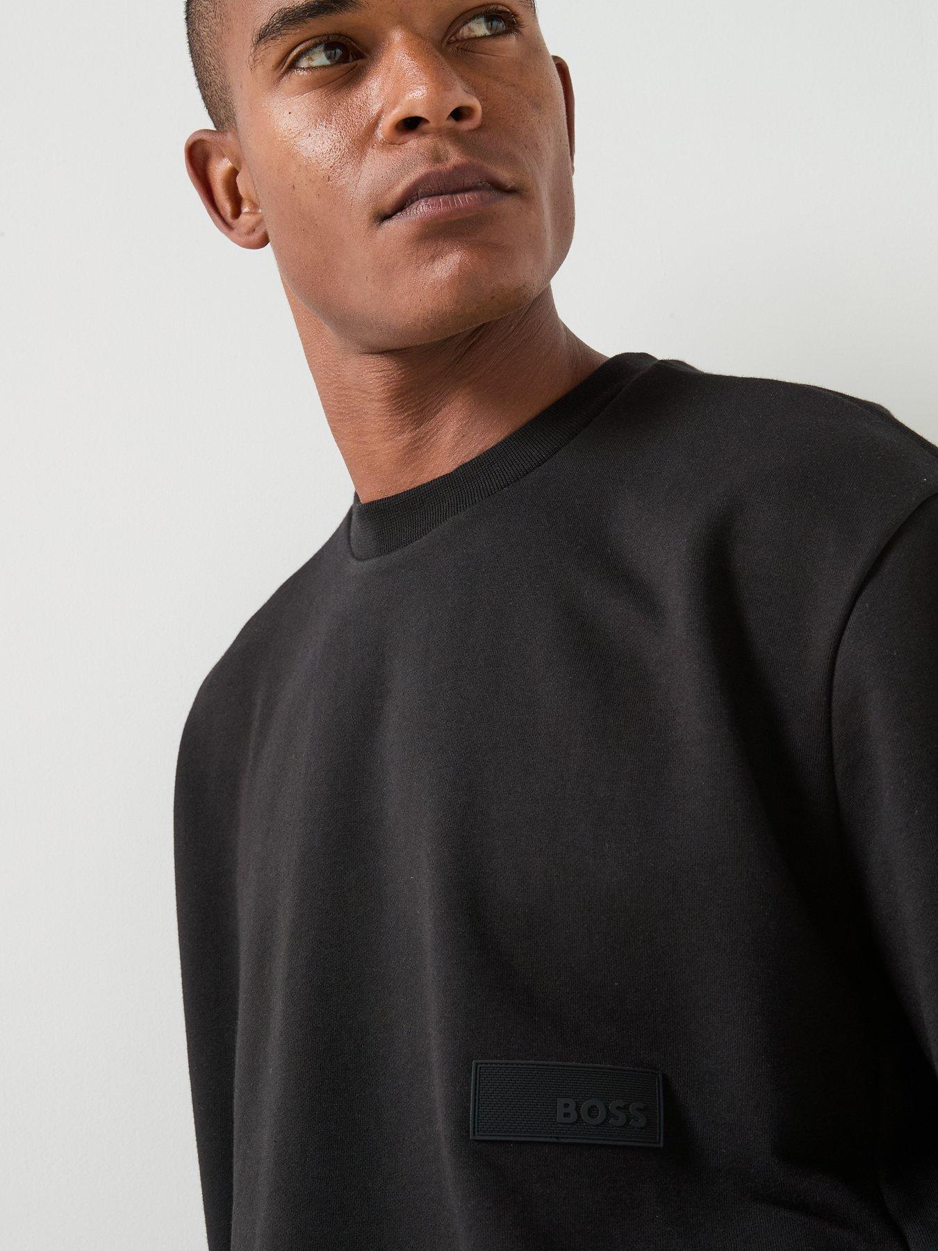 Image 4 of 6 of BOSS Crewneck Rubber Patch Logo Crew Sweater - Black
