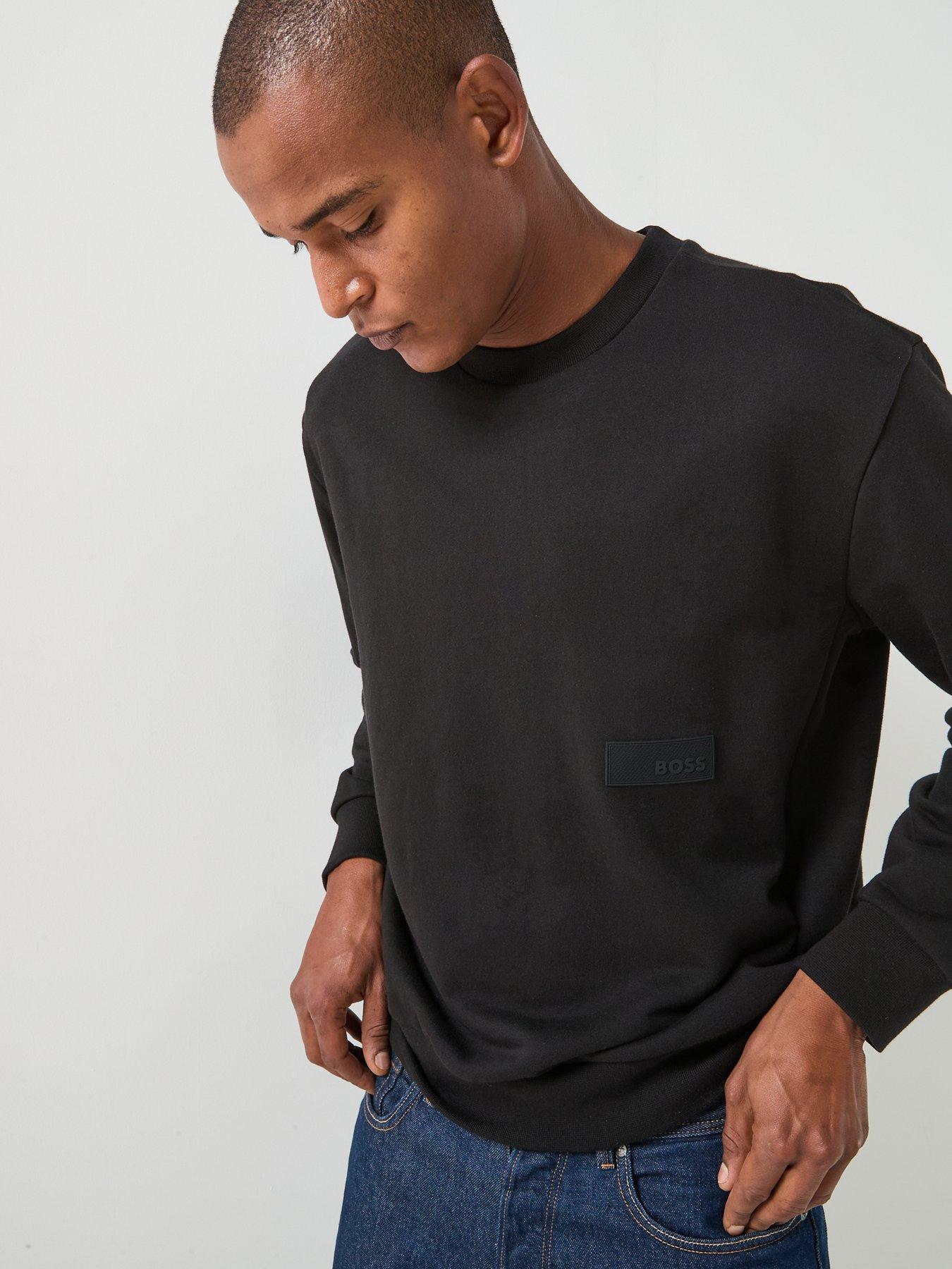 Image 5 of 6 of BOSS Crewneck Rubber Patch Logo Crew Sweater - Black