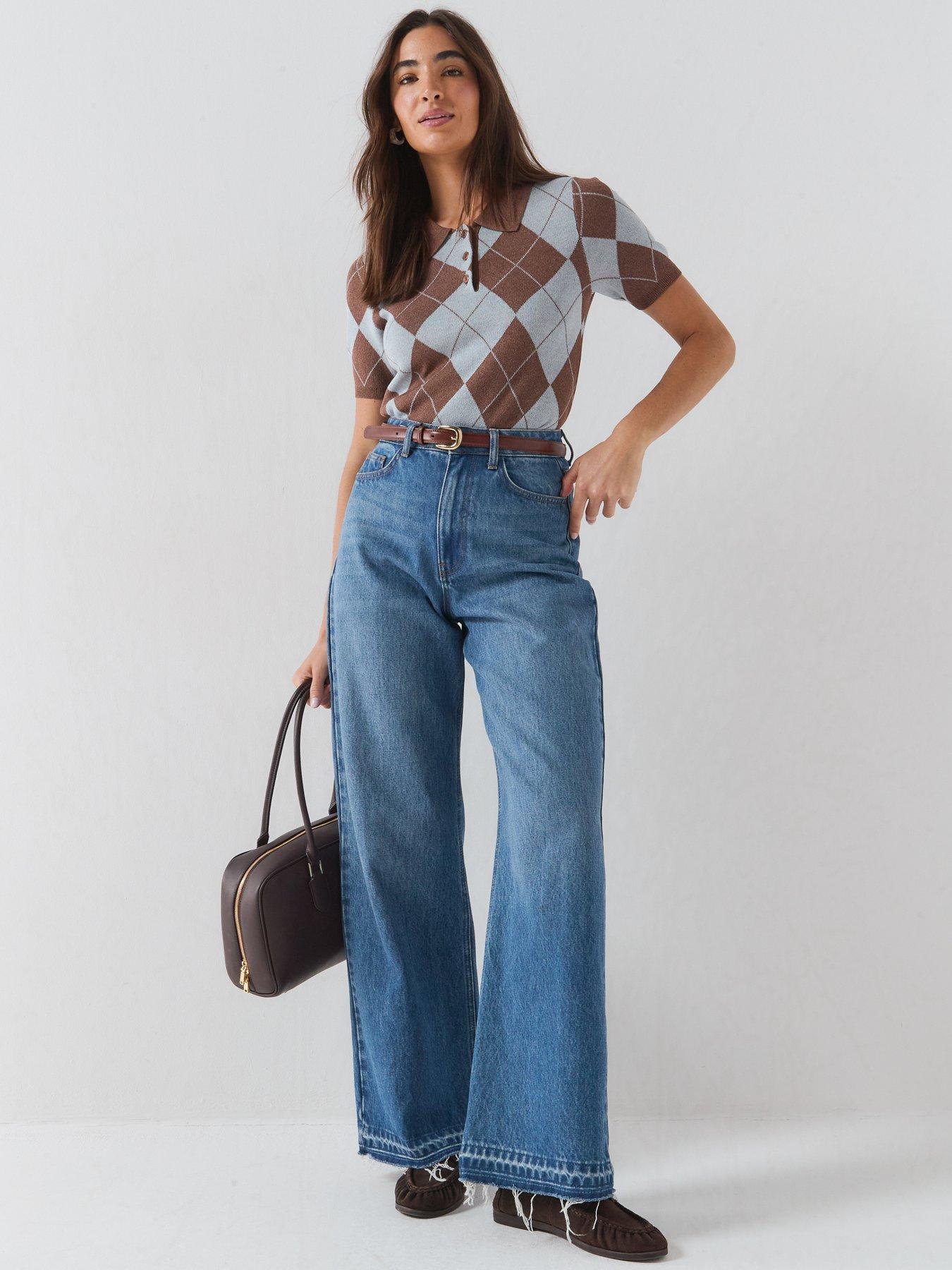 Image 3 of 5 of Vero Moda Short Sleeve Argyle Jumper - Brown