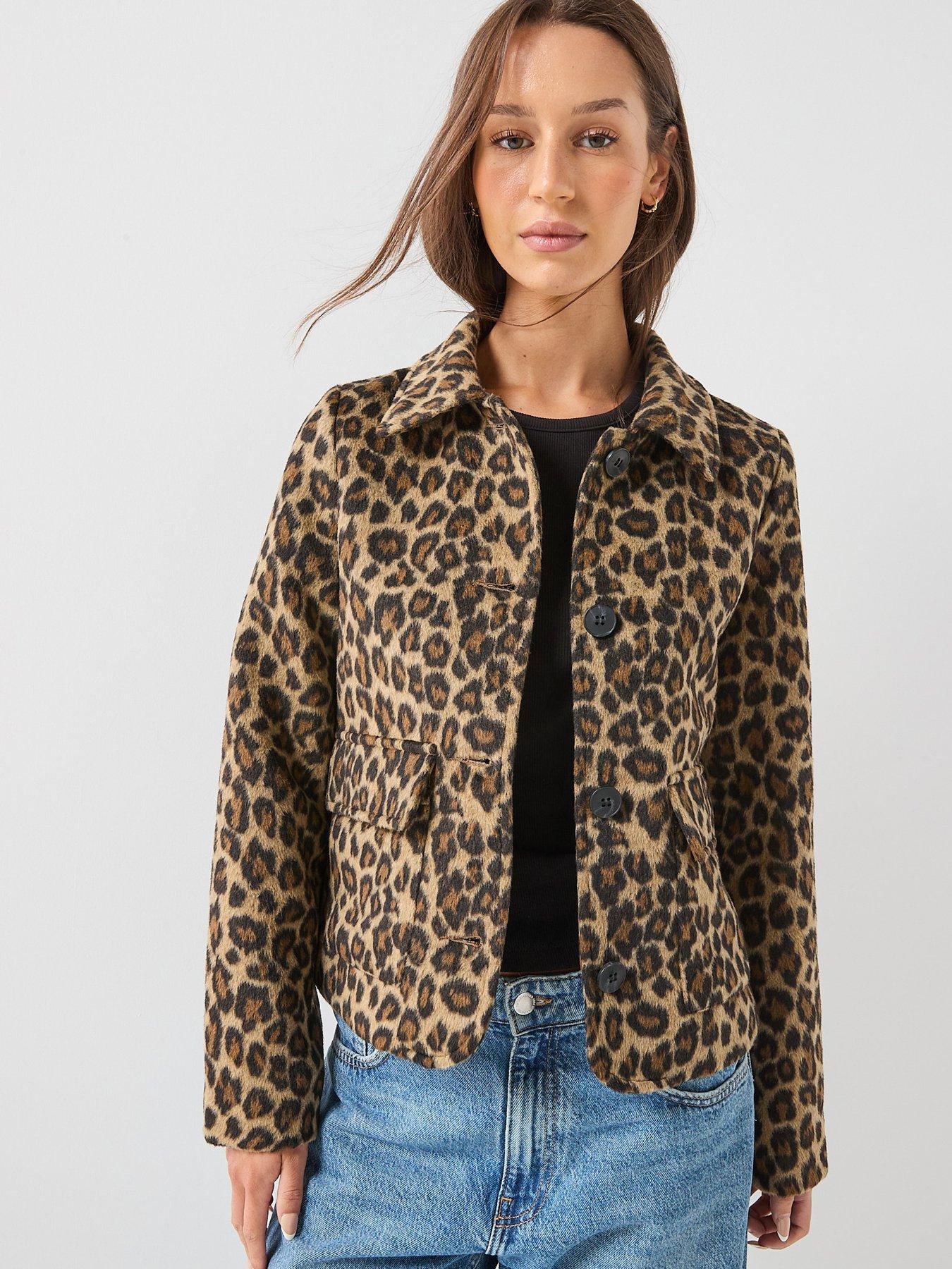 Vero Moda Leopard Print Button Front Short Jacket - Brown