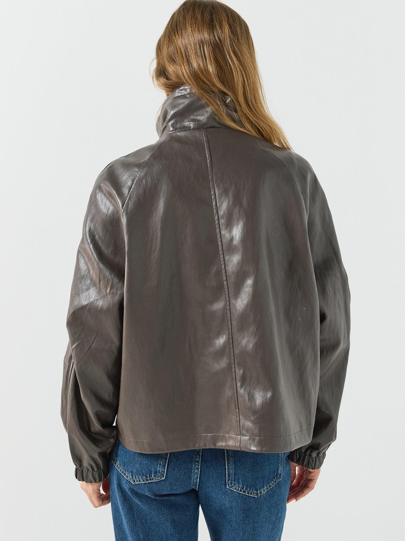 Image 2 of 6 of Only Faux Leather Funnel Neck Bomber Jacket