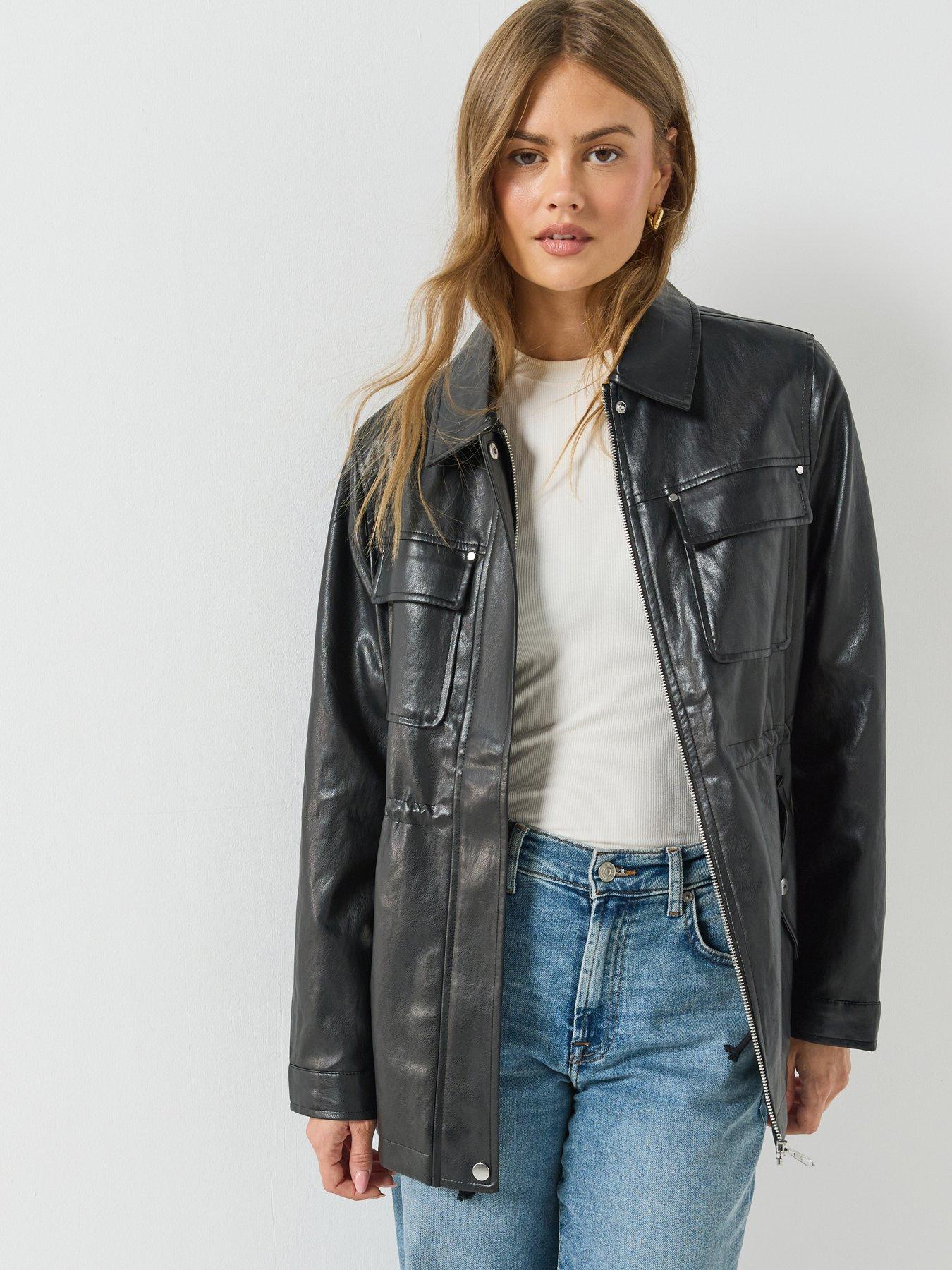 Image 1 of 6 of Only Mini Faux Leather Tie Waist Jacket