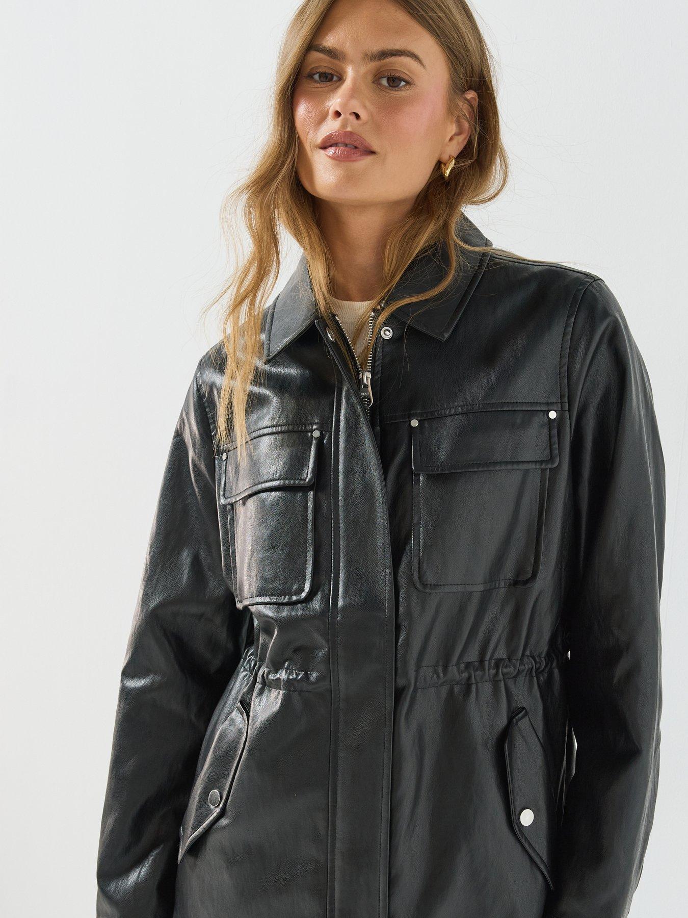 Image 4 of 6 of Only Mini Faux Leather Tie Waist Jacket