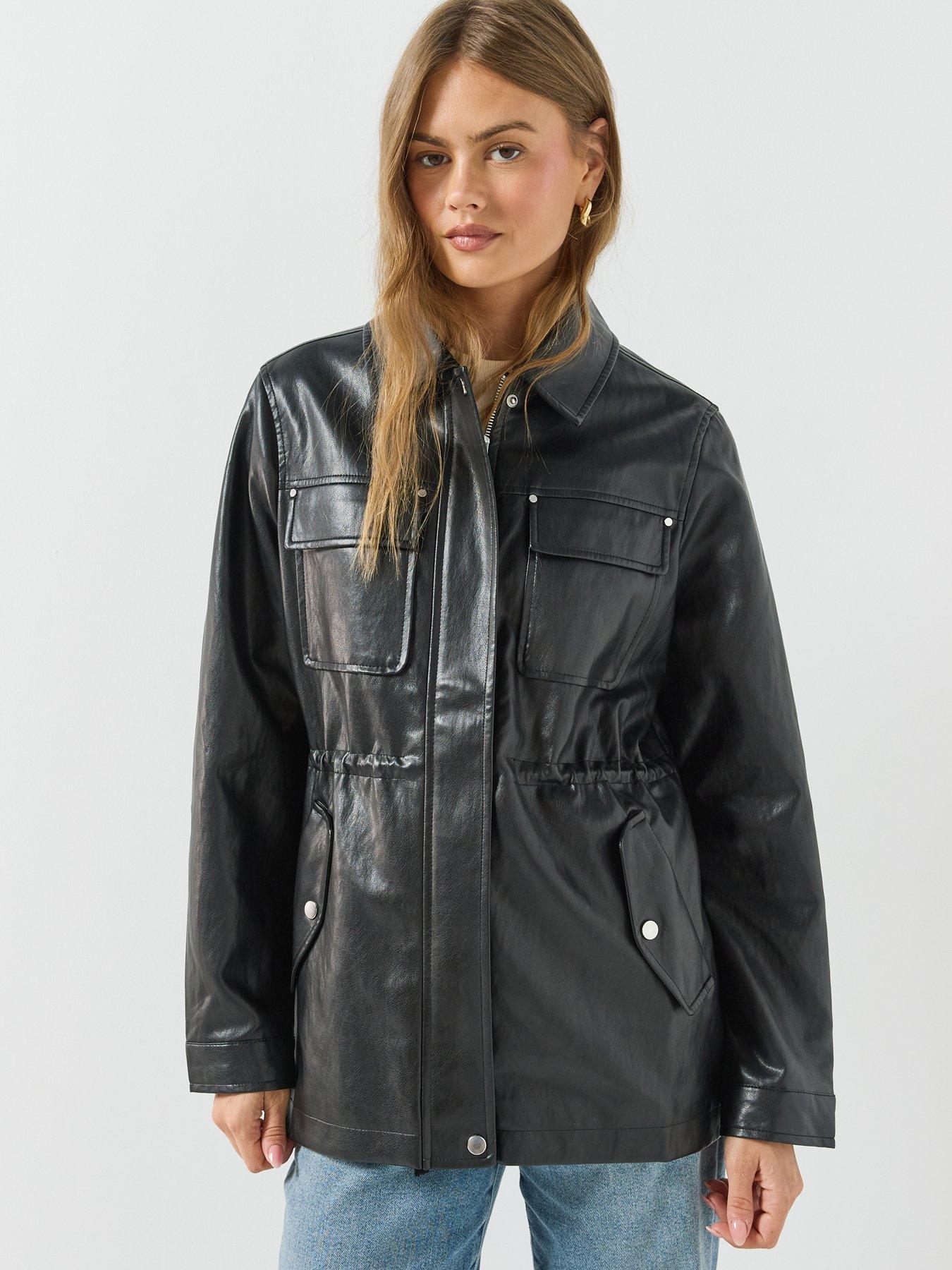 Image 5 of 6 of Only Mini Faux Leather Tie Waist Jacket