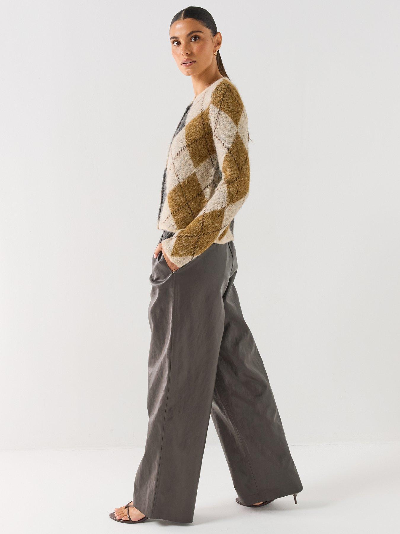Image 5 of 6 of Only Wide Leg Pull Up Faux Leather Trousers - Black