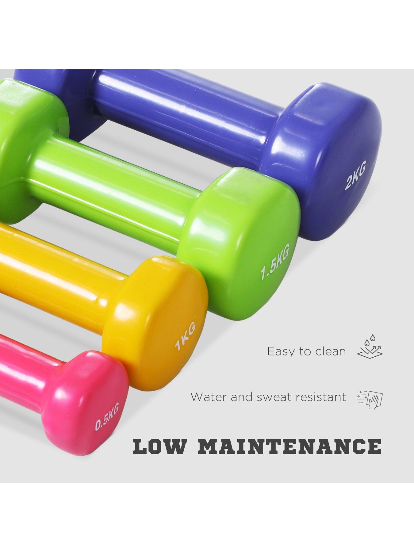 Image 5 of 7 of Homcom HOMCOM 10KG Dumbbells Set with Carry Case, Hand Weights for Women and Men Home Gym Weight Lifting Training, Red, Yellow, Green, Purple