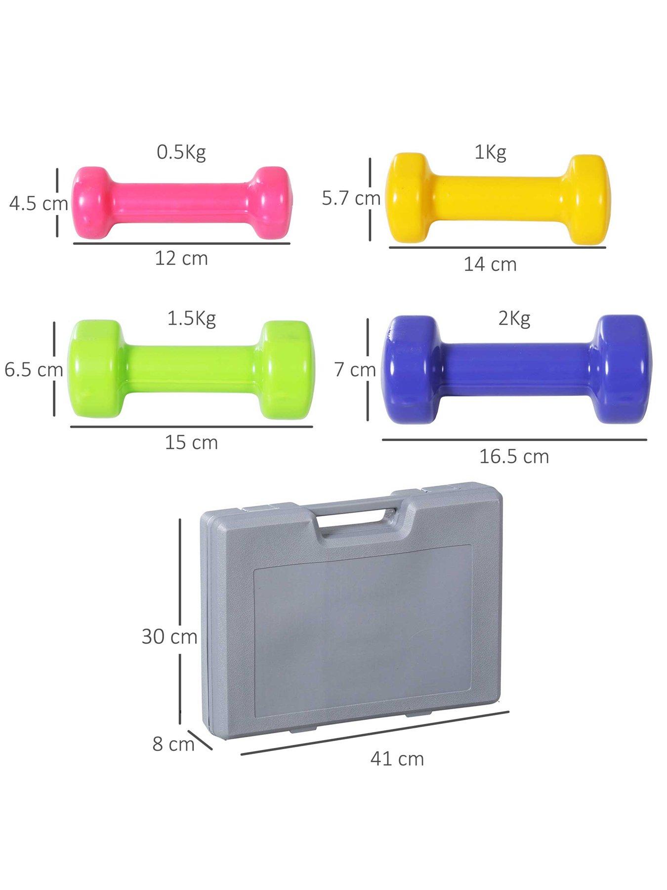 Image 7 of 7 of Homcom HOMCOM 10KG Dumbbells Set with Carry Case, Hand Weights for Women and Men Home Gym Weight Lifting Training, Red, Yellow, Green, Purple