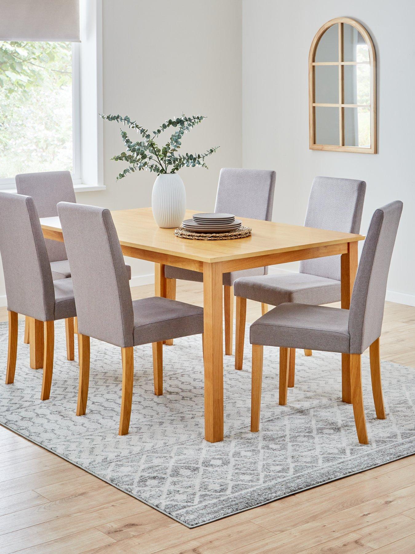 The Very Collection Primo Oak 150cm & 6 Grey Fabric Chairs