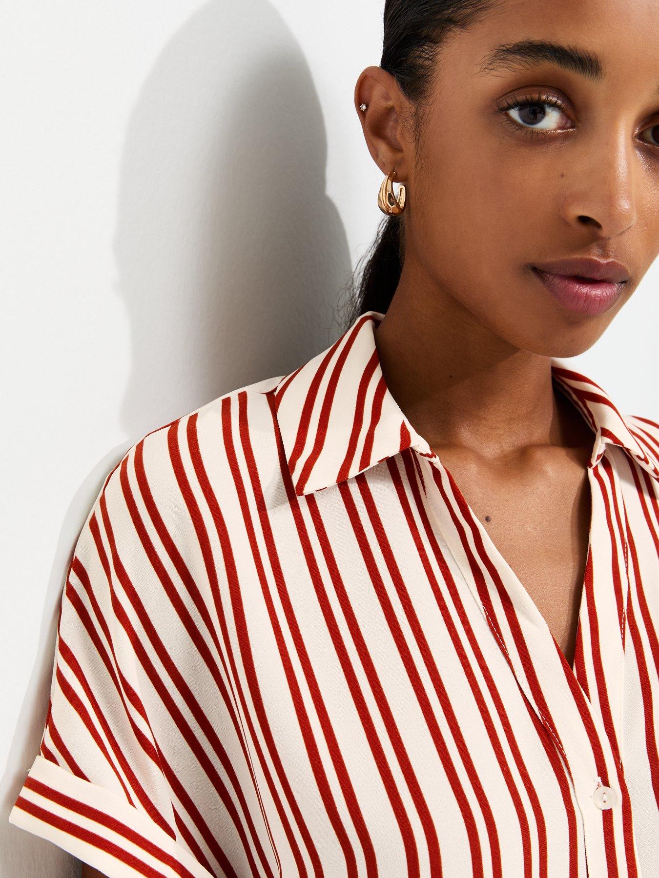 Image 6 of 7 of New Look Woven Striped Shirt - Brown