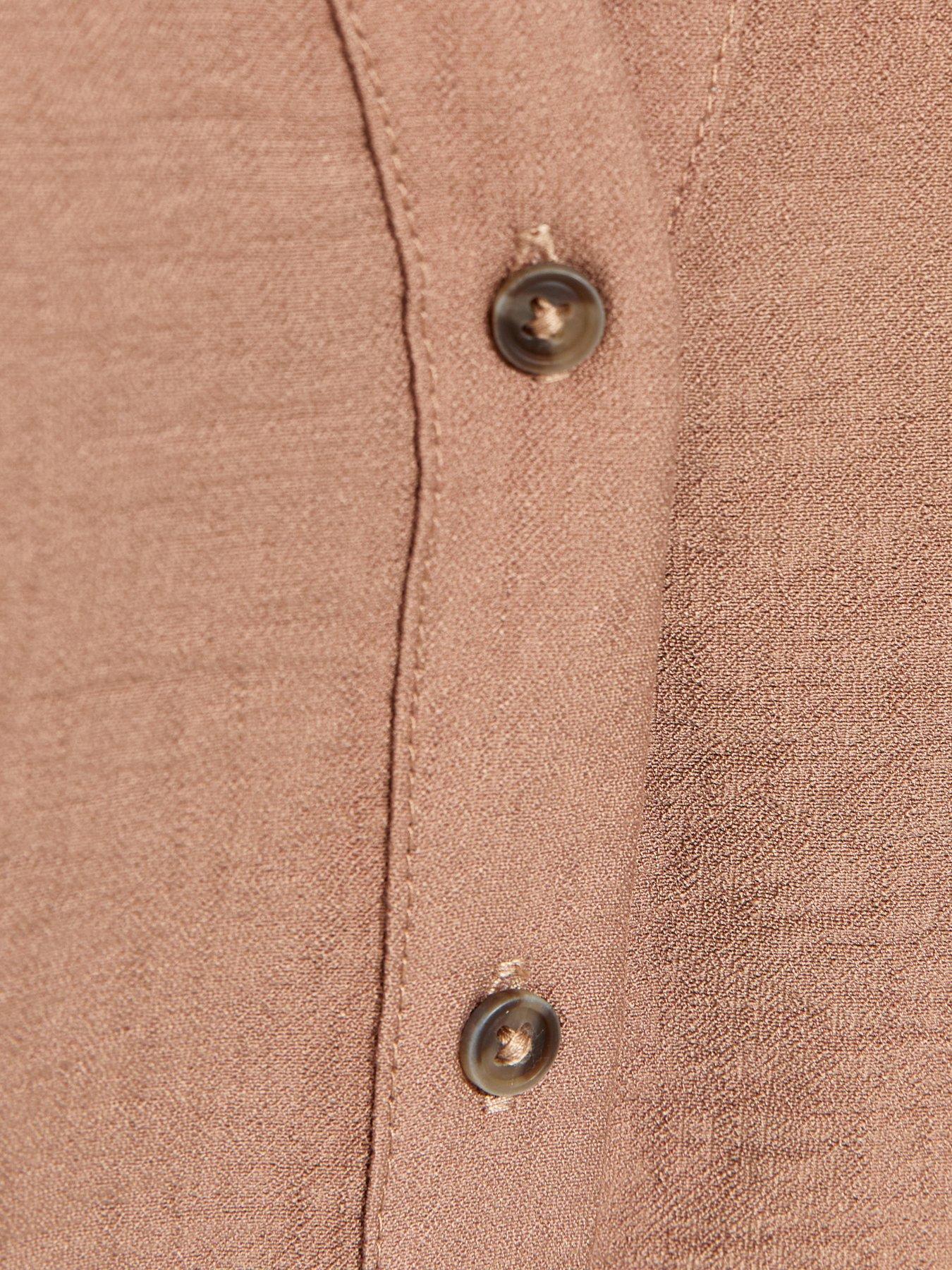 Image 5 of 5 of New Look Mink Crinkle Texture V-Neck Short Sleeve Shirt - Brown