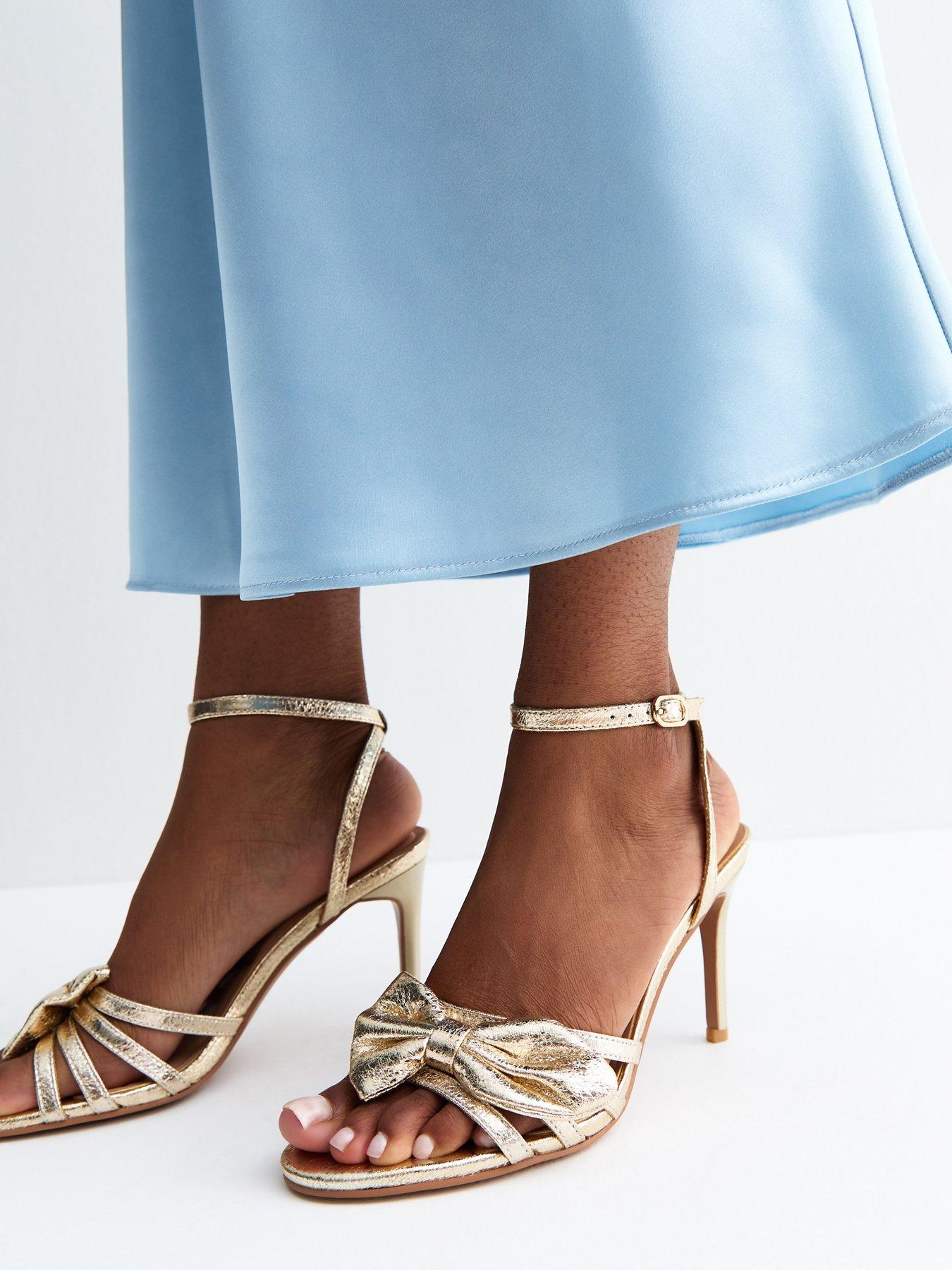 New Look Gold Cracked Faux Leather Bow Strap Sandals