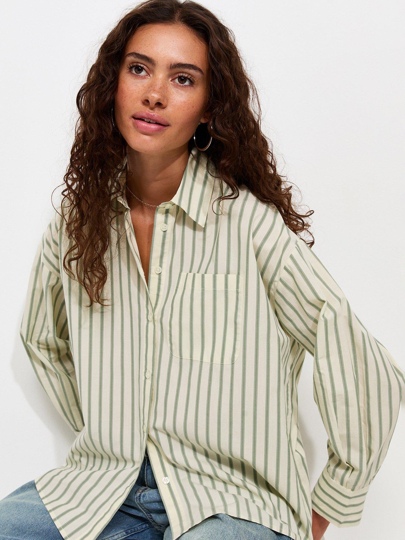 New Look Cotton Poplin Striped Long Sleeve Shirt - Green