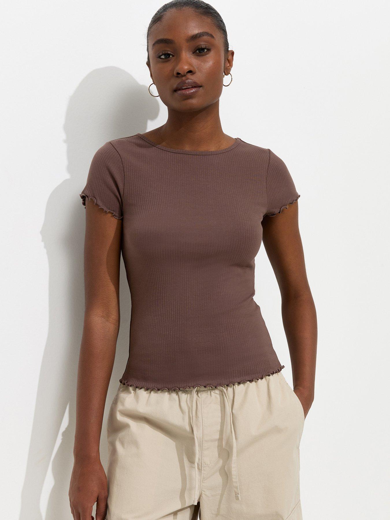 Image 1 of 5 of New Look Cotton Rich Ribbed Babylock T-Shirt - Brown