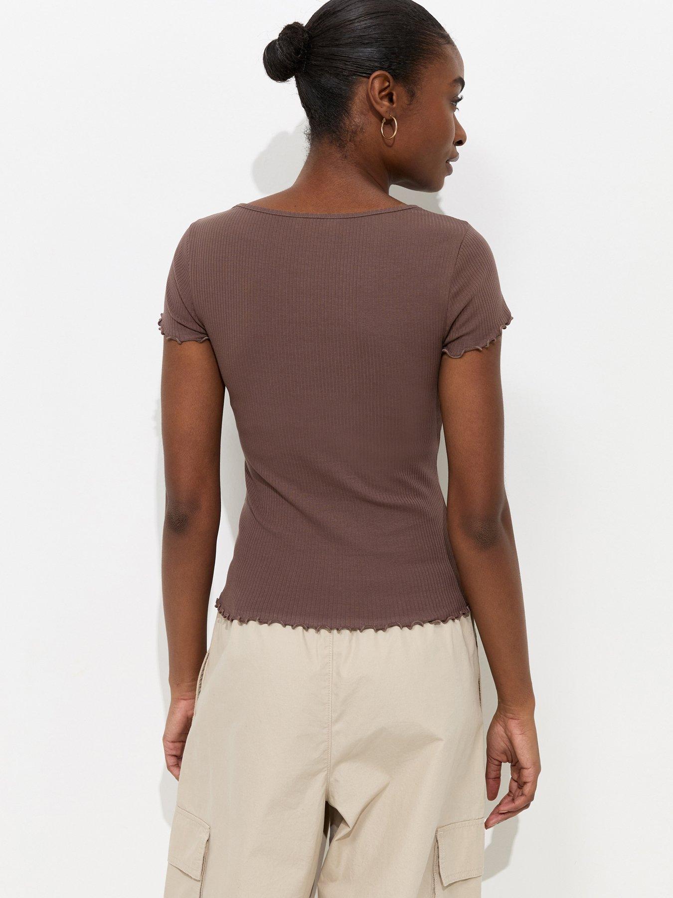 Image 2 of 5 of New Look Cotton Rich Ribbed Babylock T-Shirt - Brown