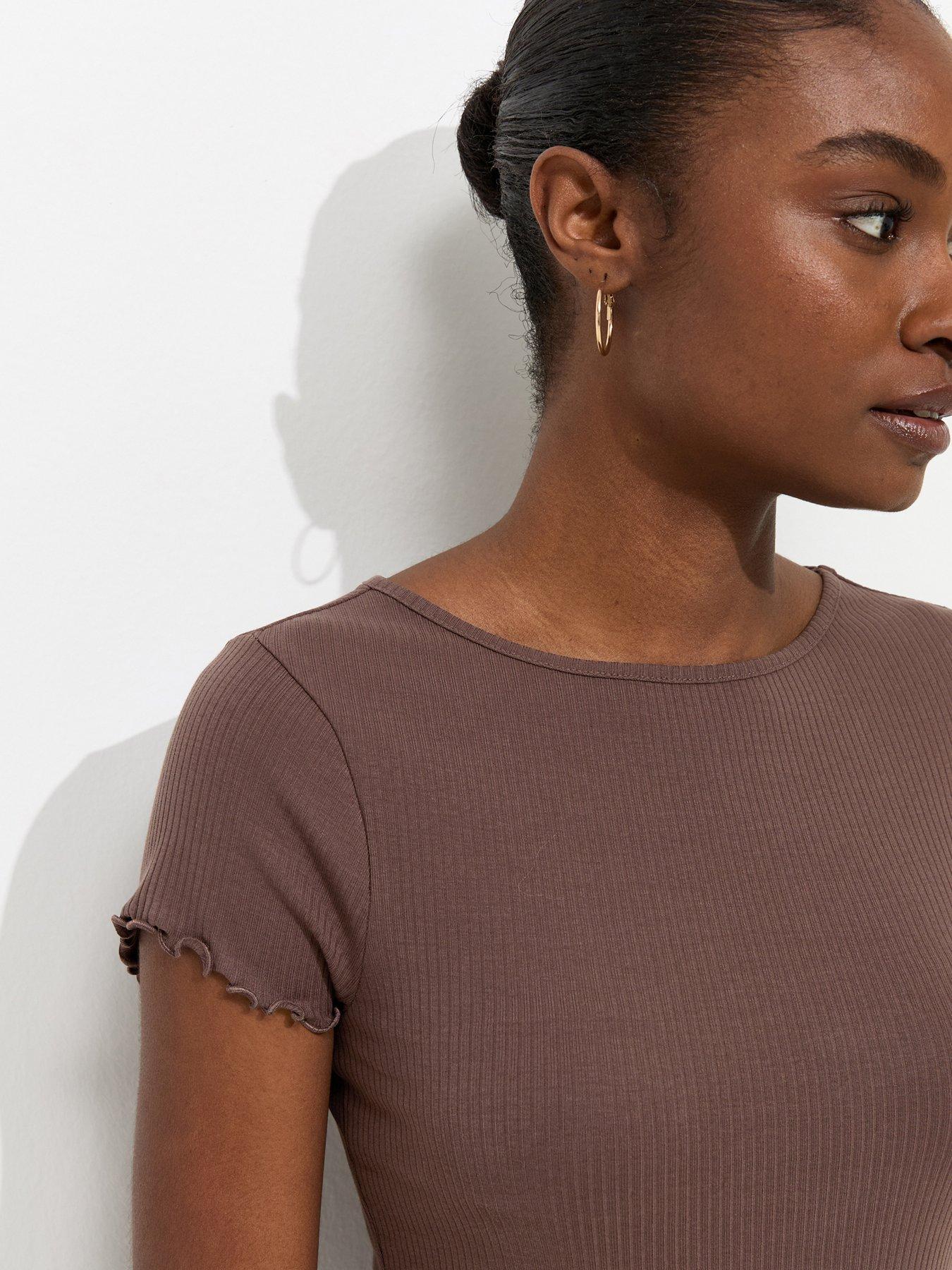 Image 4 of 5 of New Look Cotton Rich Ribbed Babylock T-Shirt - Brown