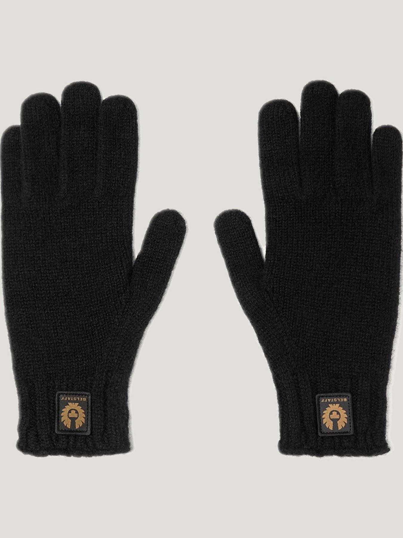 Image 1 of 3 of Belstaff Mens Soft Wool Cashmere Ribbed Cuff Knitted Gloves - Black
