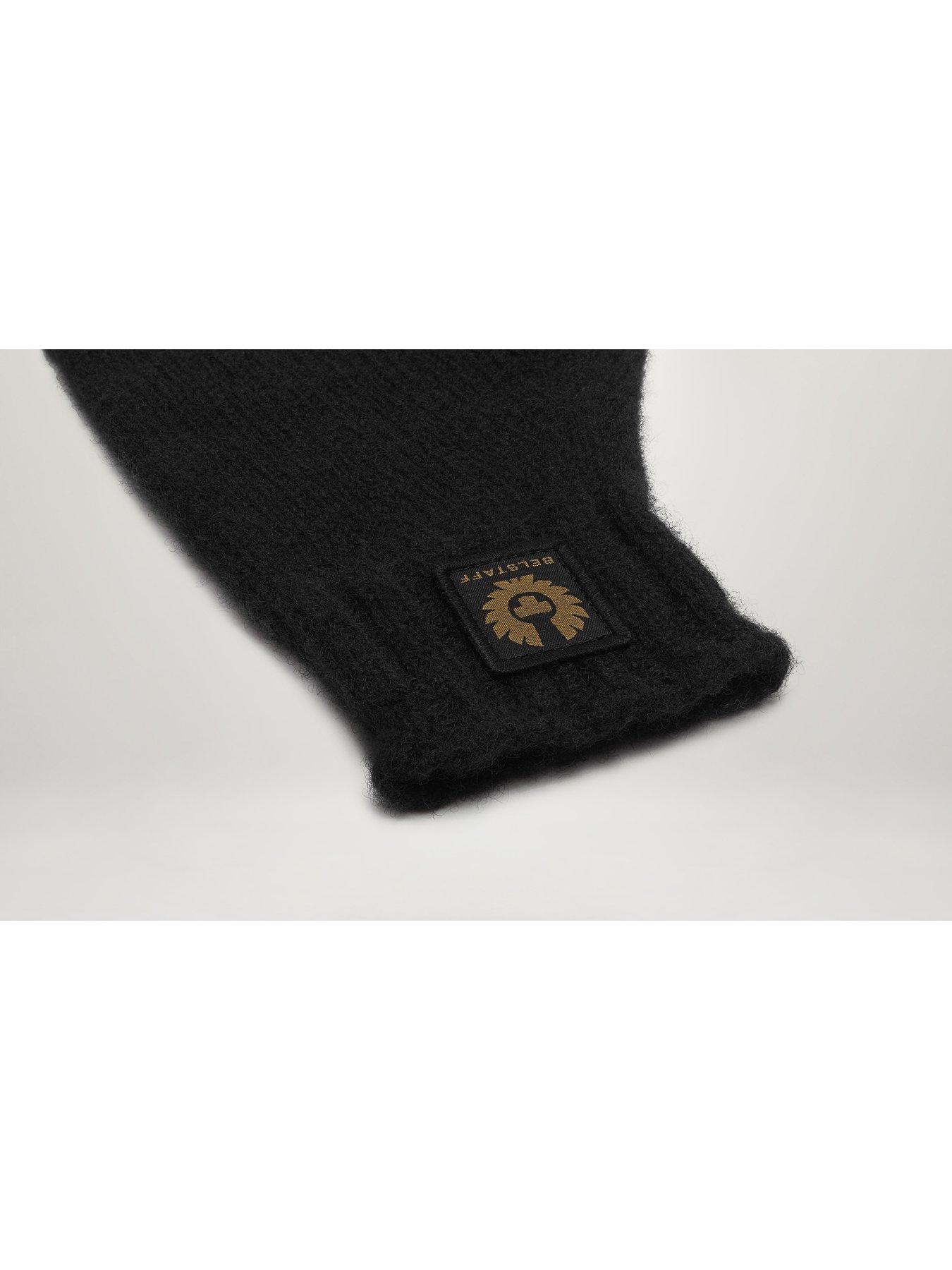Image 3 of 3 of Belstaff Mens Soft Wool Cashmere Ribbed Cuff Knitted Gloves - Black