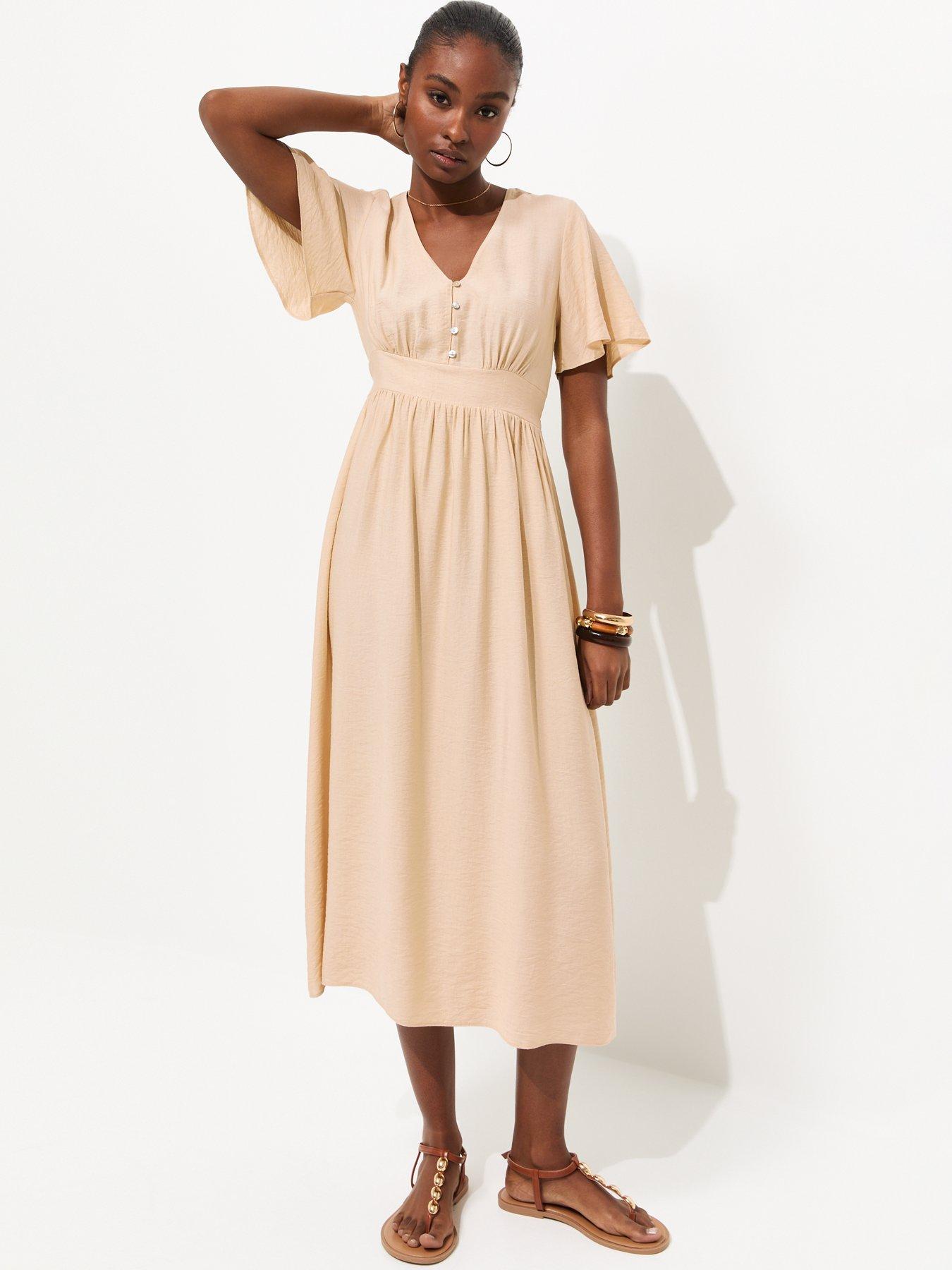 new look beige dress Frill Sleeve V Neck Midi - Cream My little pony tutu elopement Size:XS-US0 If you want to