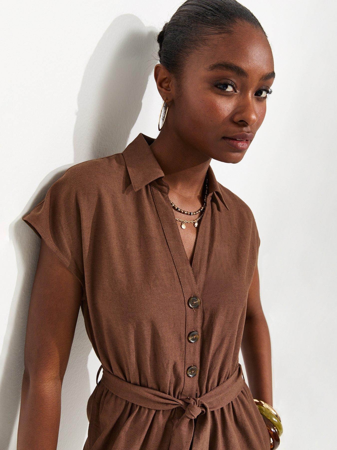 Image 4 of 5 of New Look Balloon Leg Utility Jumpsuit - Brown