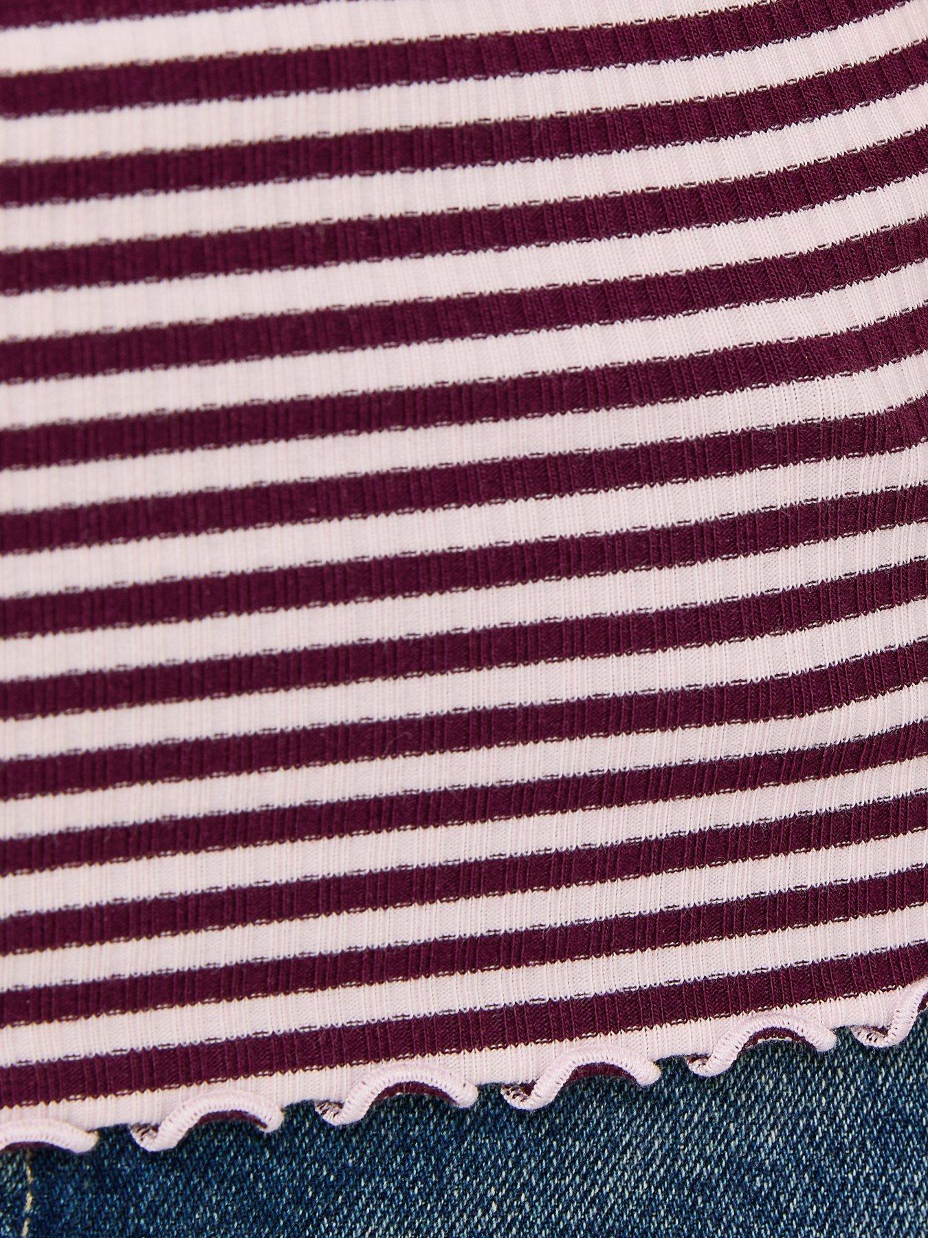Image 5 of 5 of New Look Burgundy Striped Ribbed Babylock T-Shirt - Pink