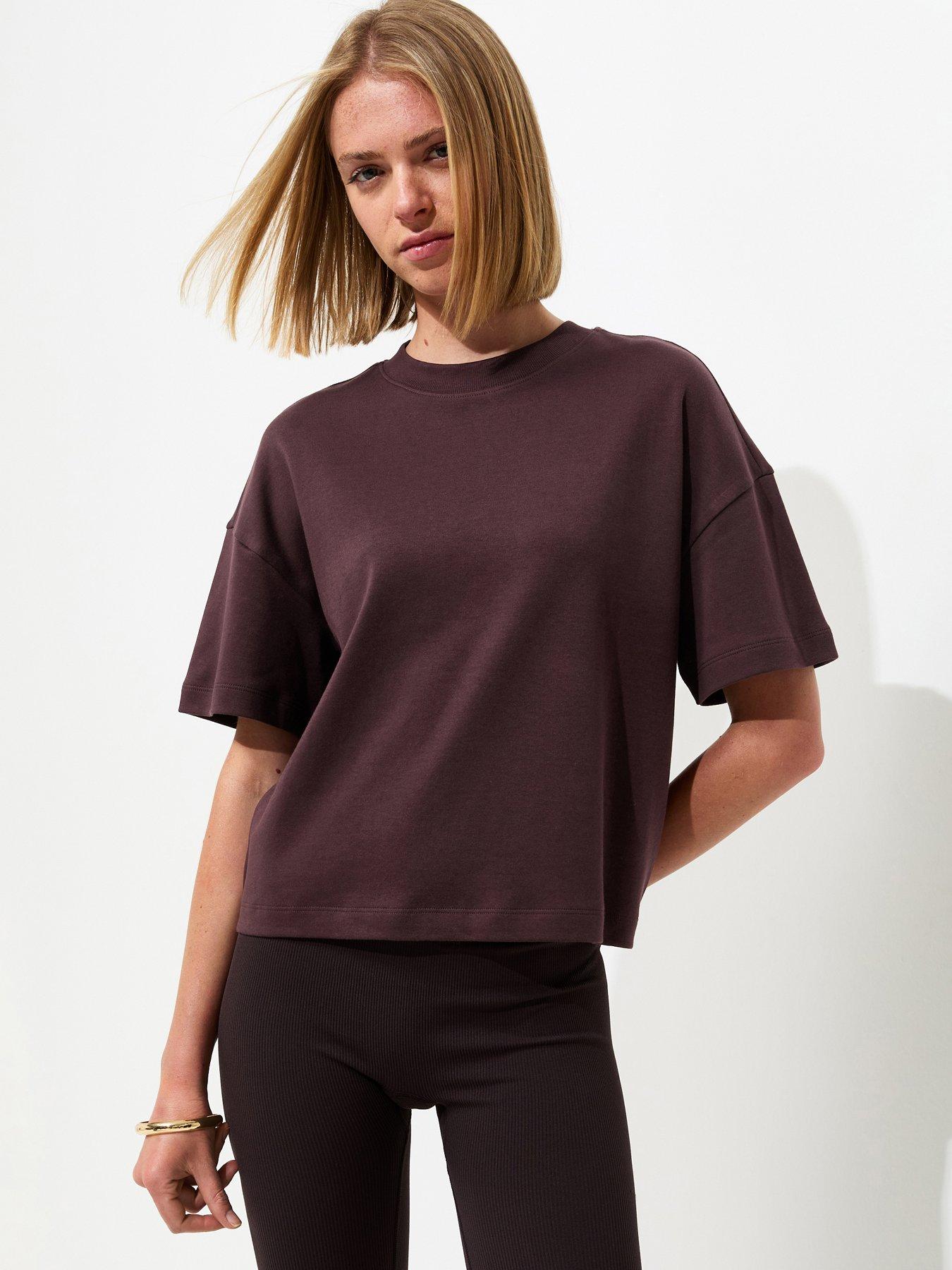 Image 1 of 5 of New Look Premium Dark Brown Heavyweight Cotton Boxy Fit T-shirt