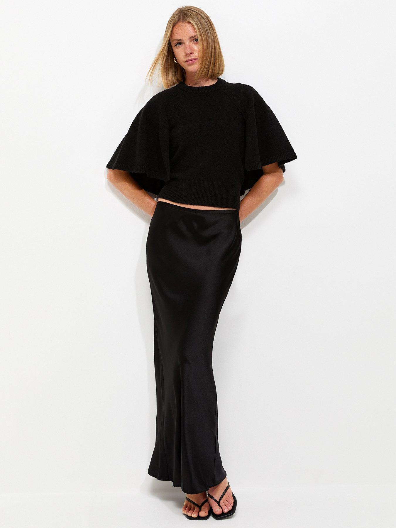 New Look Satin Bias Cut Midi Skirt - Black