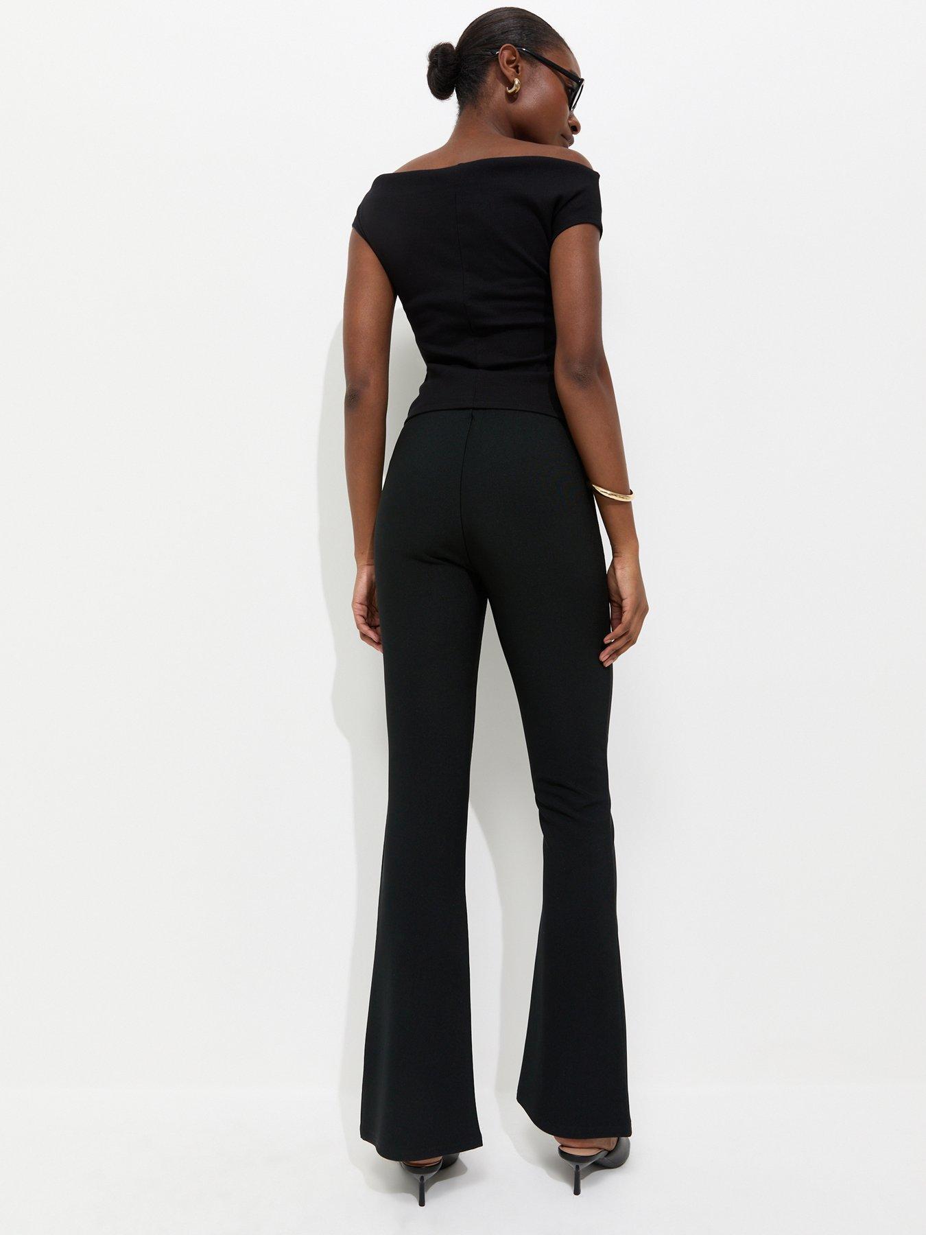 Image 2 of 5 of New Look Ribbed Flared Trousers - Black