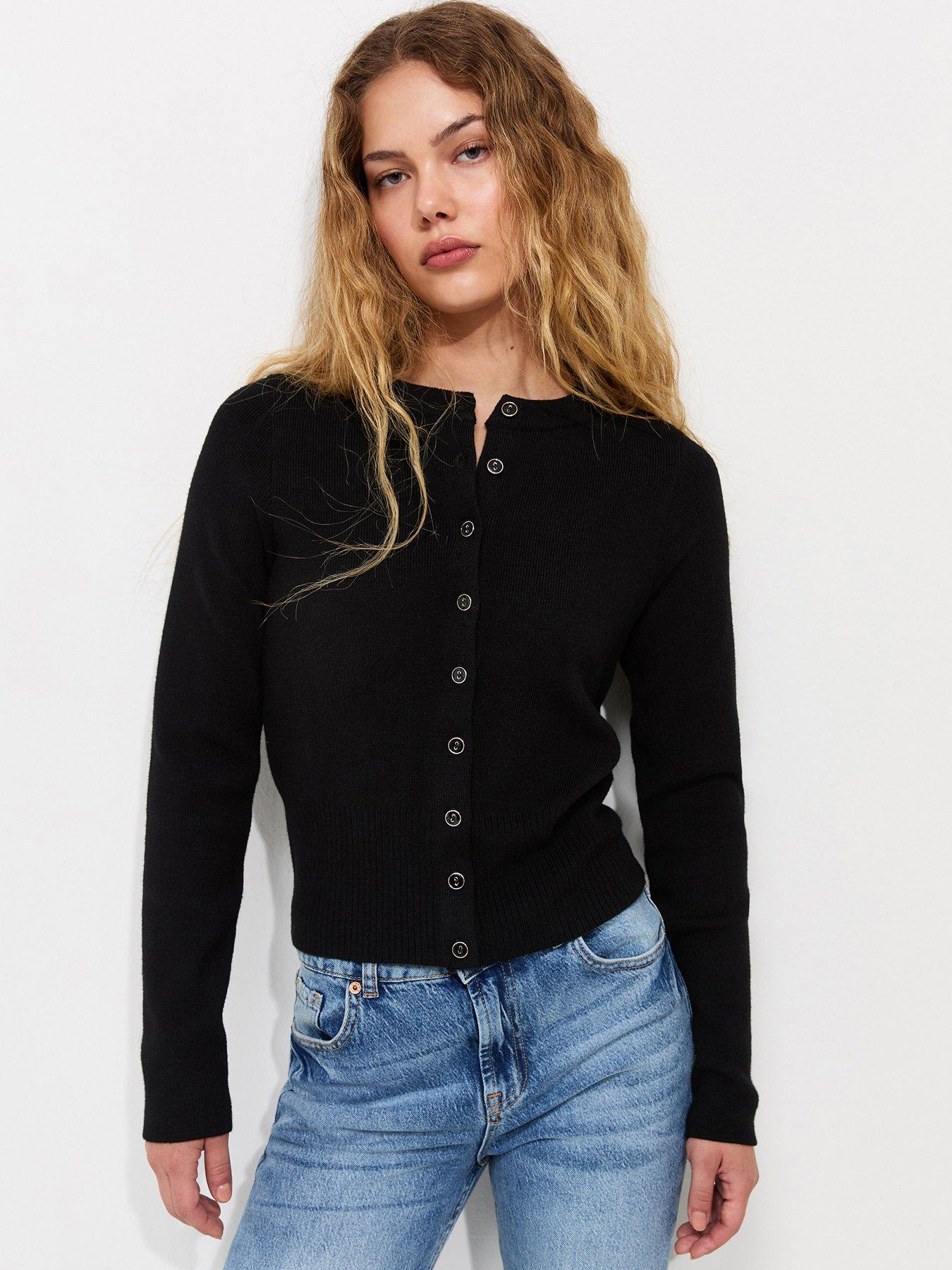 New Look Compact Knit Crew Neck Cardigan - Black