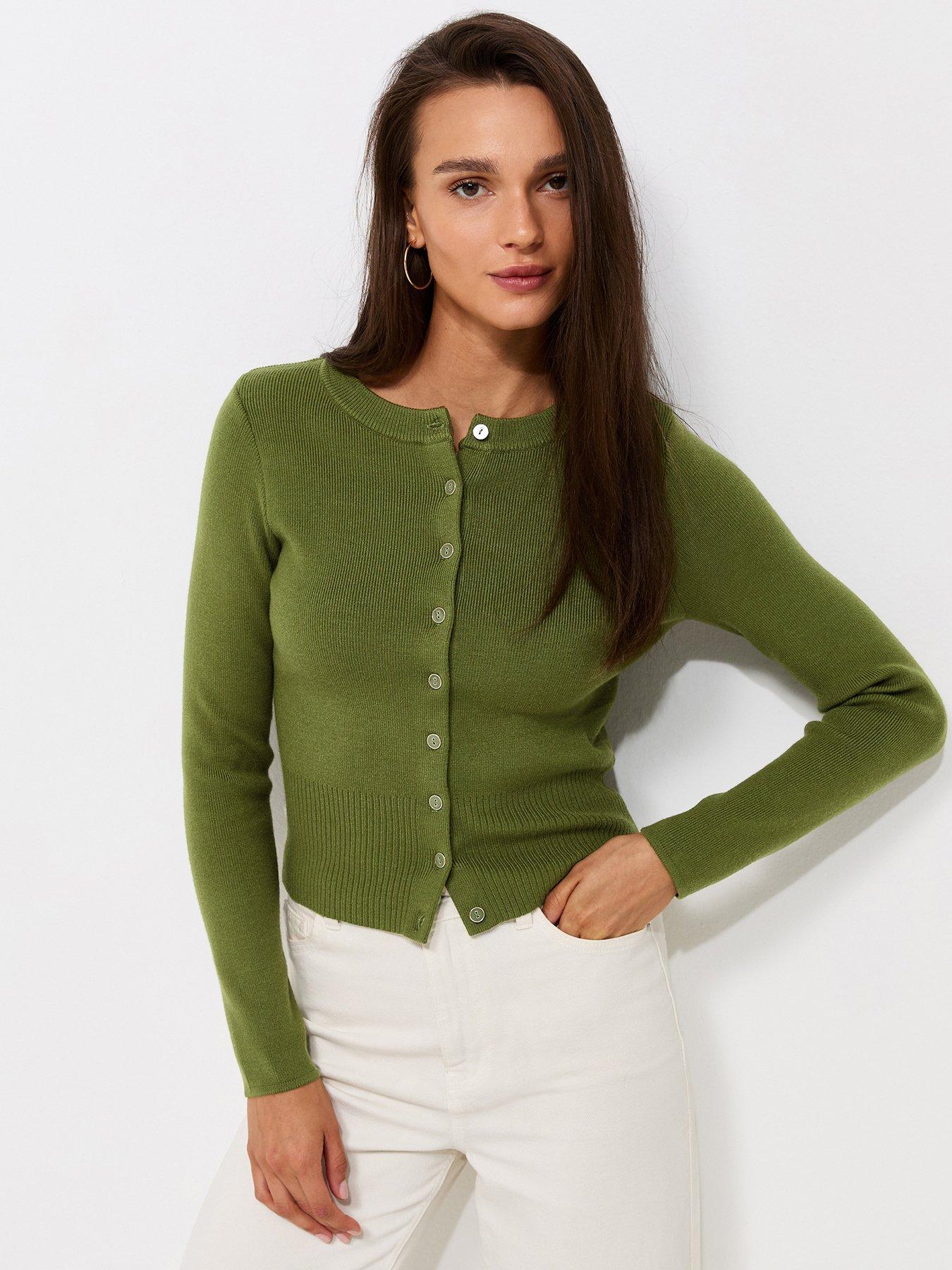 New Look Compact Knit Crew Neck Cardigan - Green
