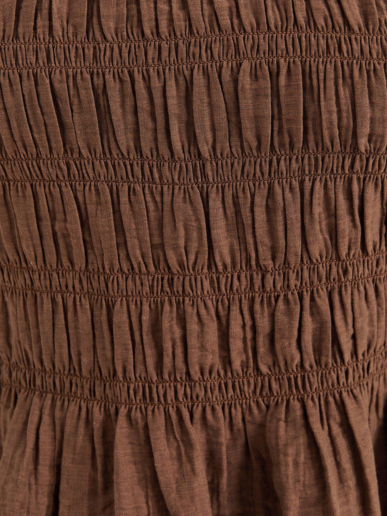 Image 5 of 5 of New Look Shirred Long Sleeve Blouse - Brown