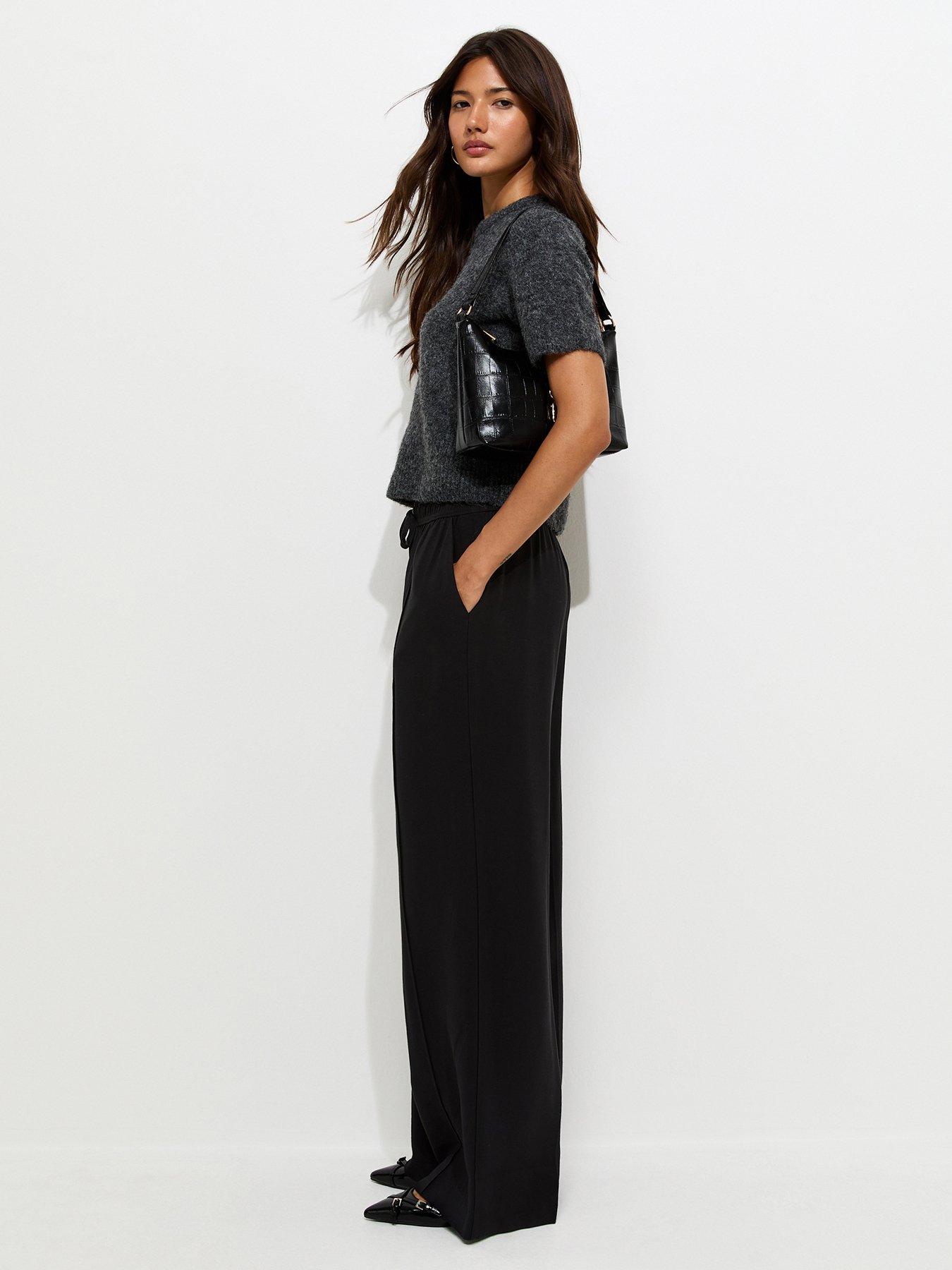 Image 3 of 5 of New Look Drawstring Front Crease Wide Leg Trousers - Black