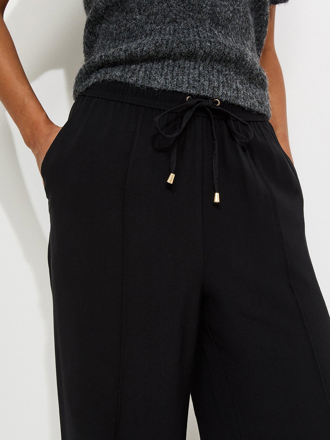 Image 4 of 5 of New Look Drawstring Front Crease Wide Leg Trousers - Black