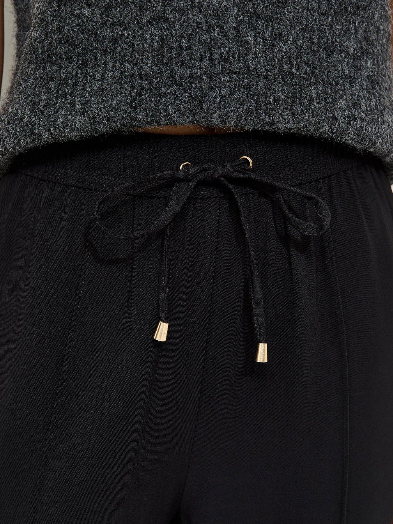 Image 5 of 5 of New Look Drawstring Front Crease Wide Leg Trousers - Black
