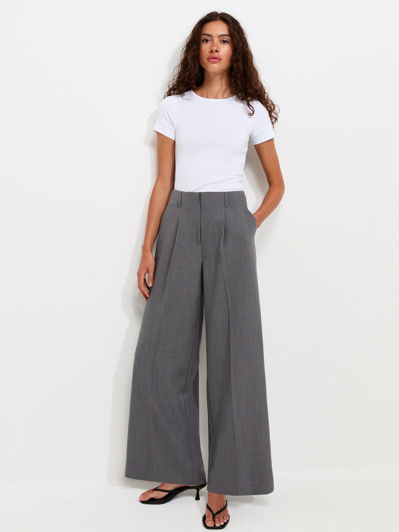 New Look Pleated Tailored Wide Leg Co-ord Trousers - Grey
