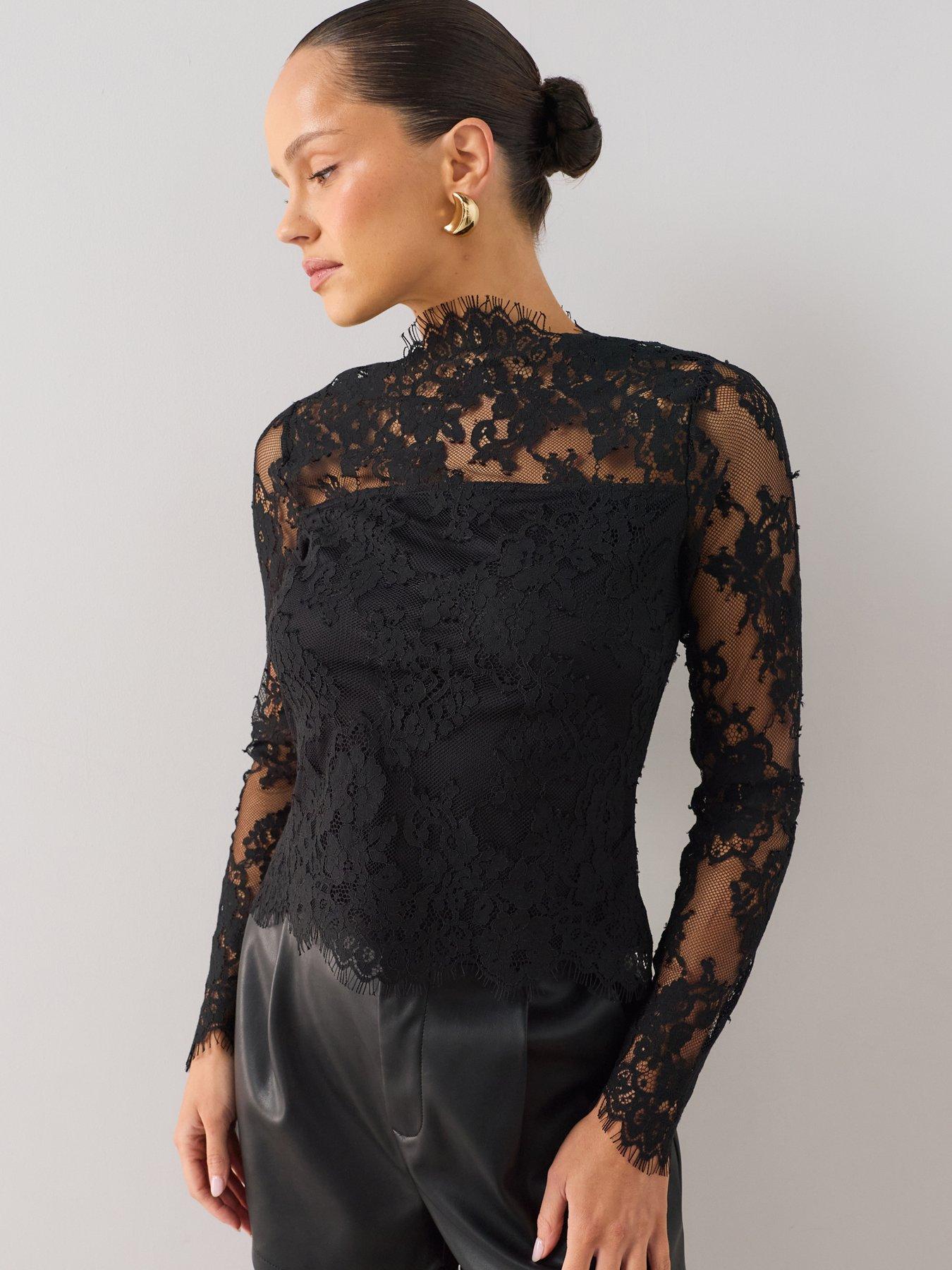 The Very Collection Scallop Lace Blouse - Black