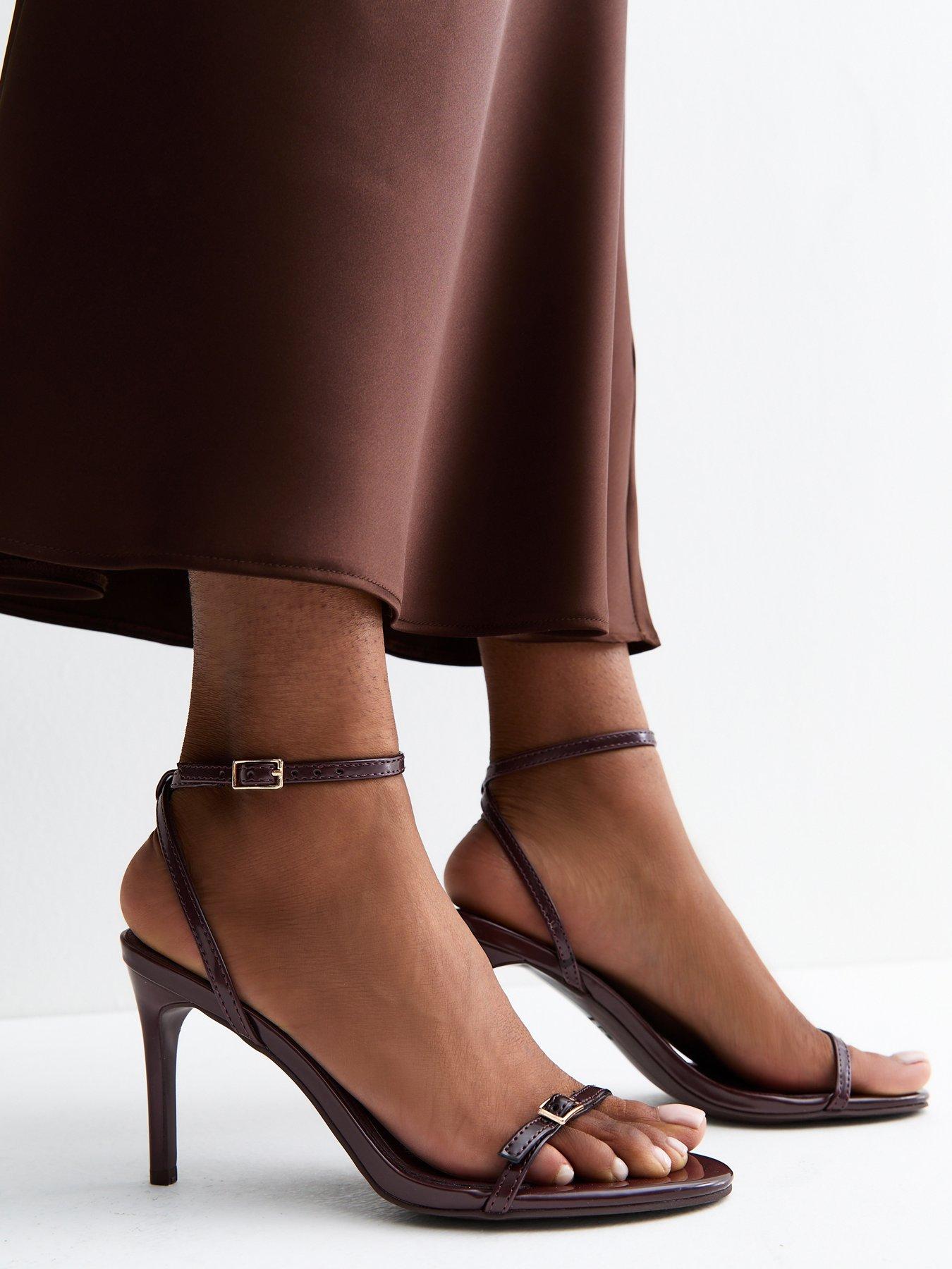 Image 1 of 4 of New Look Dark Burgundy Faux Leather Buckle Strap Stiletto Sandals - Red