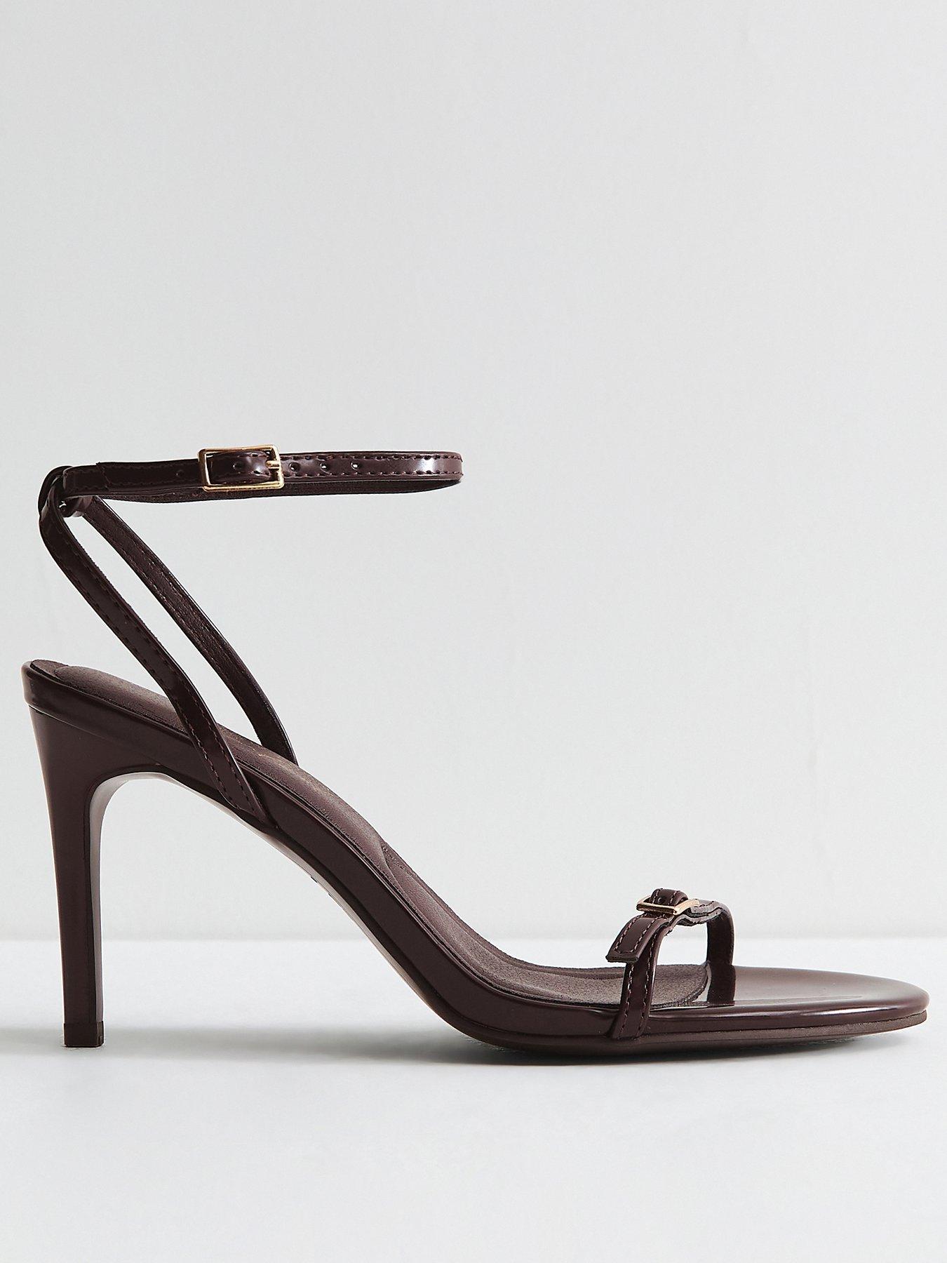Image 2 of 4 of New Look Dark Burgundy Faux Leather Buckle Strap Stiletto Sandals - Red