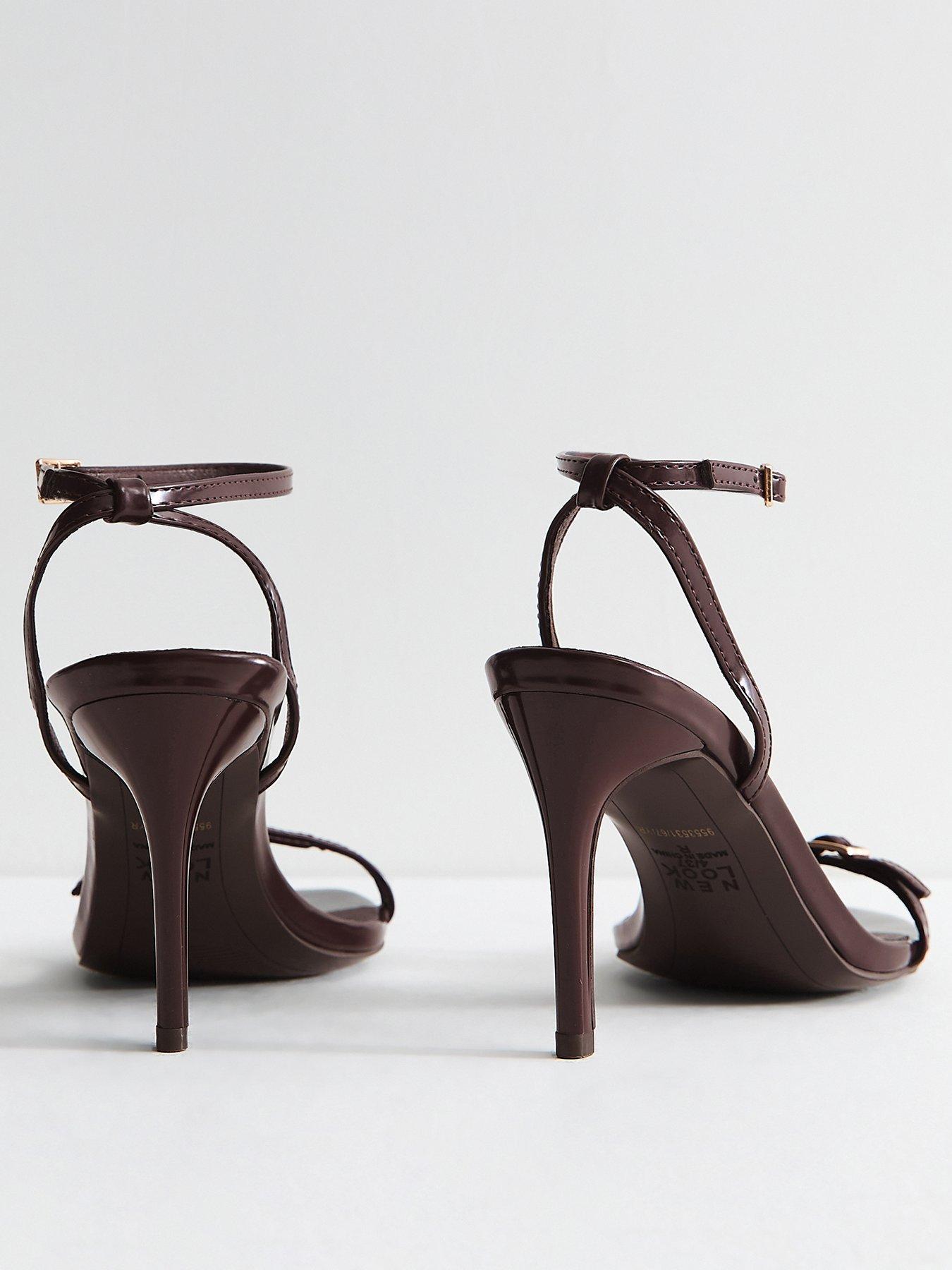 Image 3 of 4 of New Look Dark Burgundy Faux Leather Buckle Strap Stiletto Sandals - Red