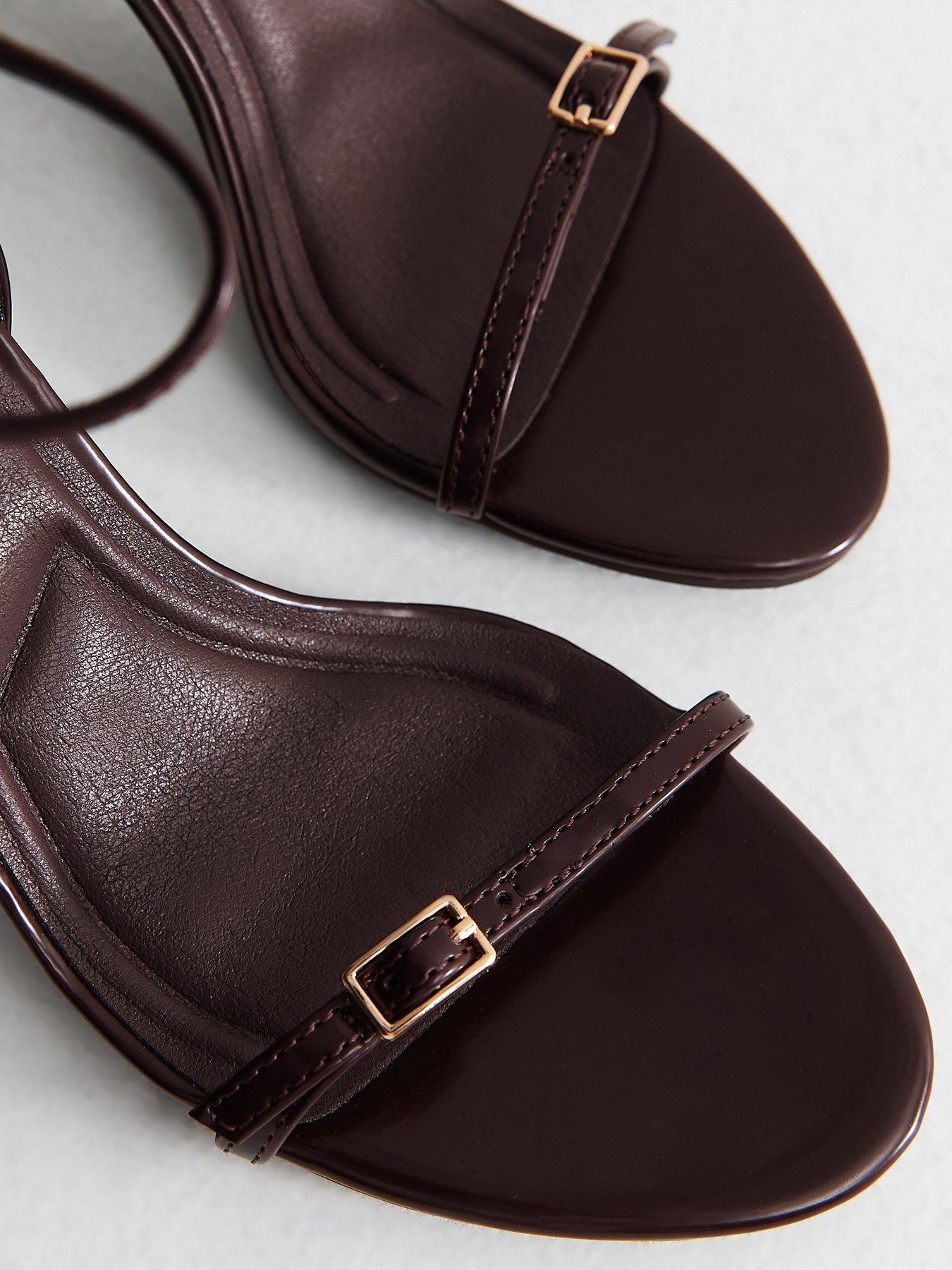 Image 4 of 4 of New Look Dark Burgundy Faux Leather Buckle Strap Stiletto Sandals - Red