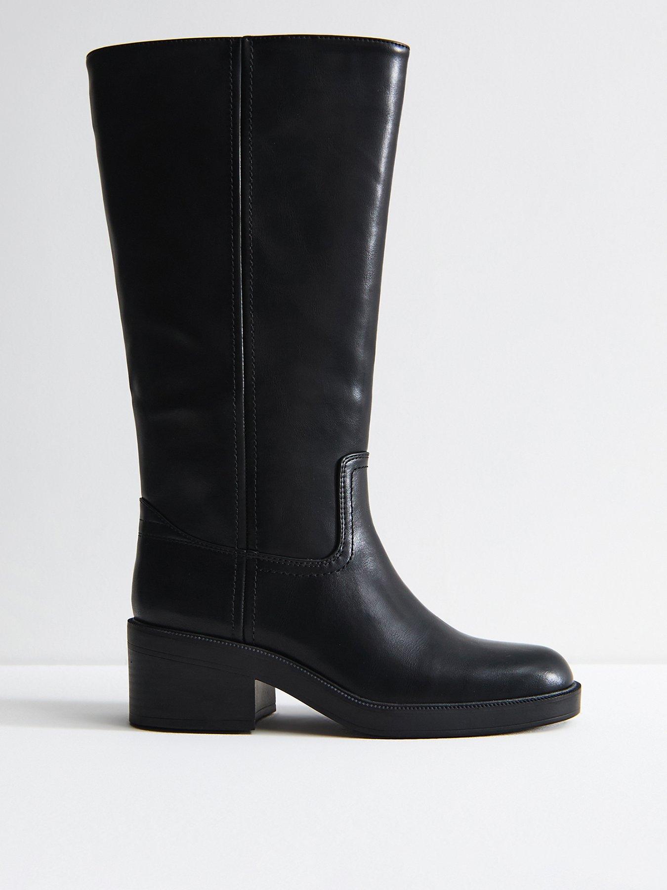 New Look Black Faux Leather Knee High Boots