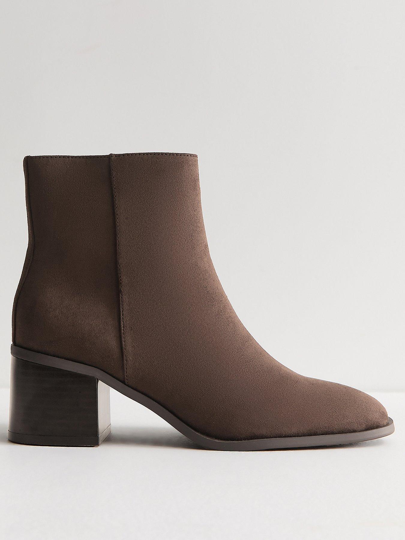 New Look Dark Brown Faux Suede Ankle Boots
