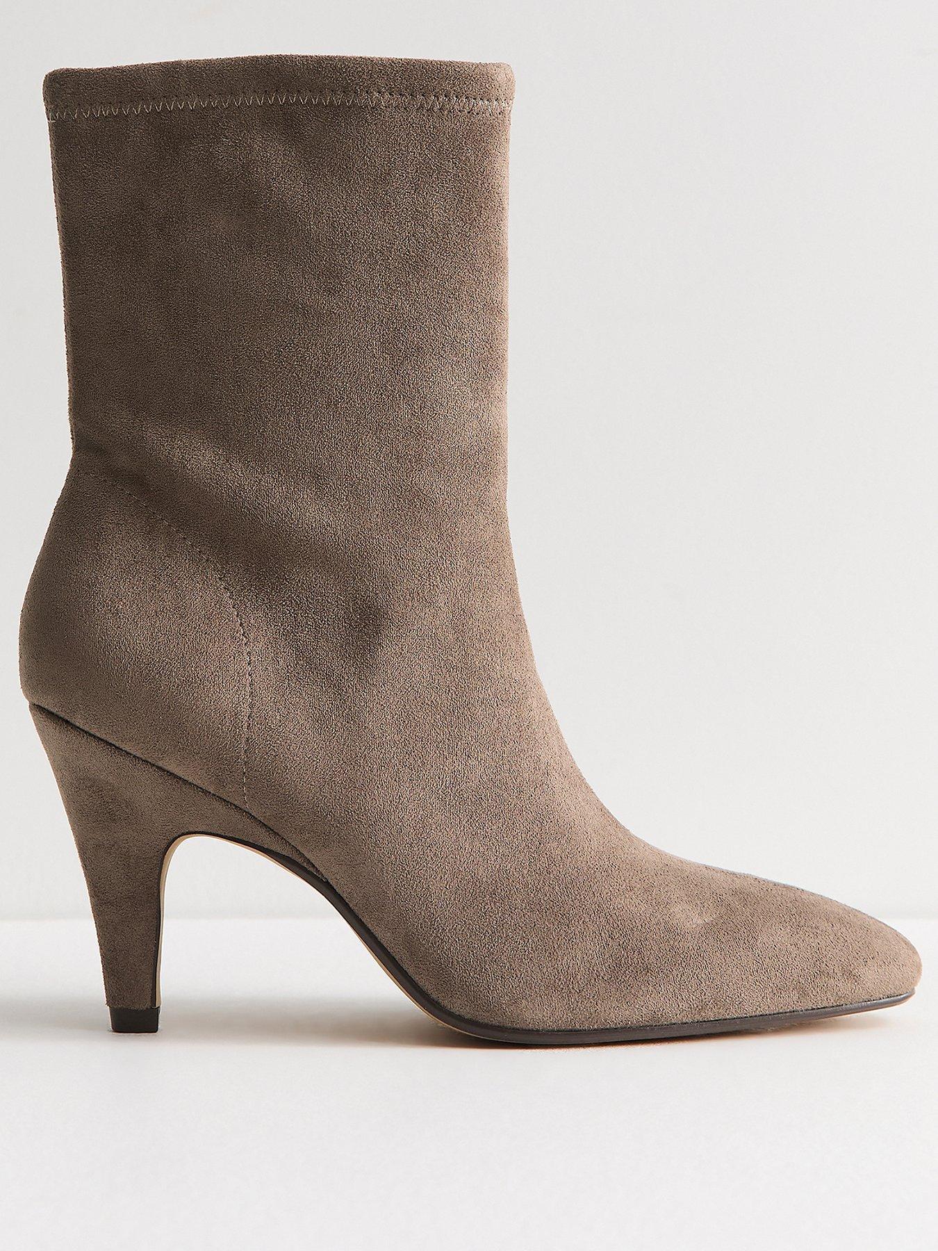 New Look Light Brown Faux Suede Almond Toe Sock Ankle Boots